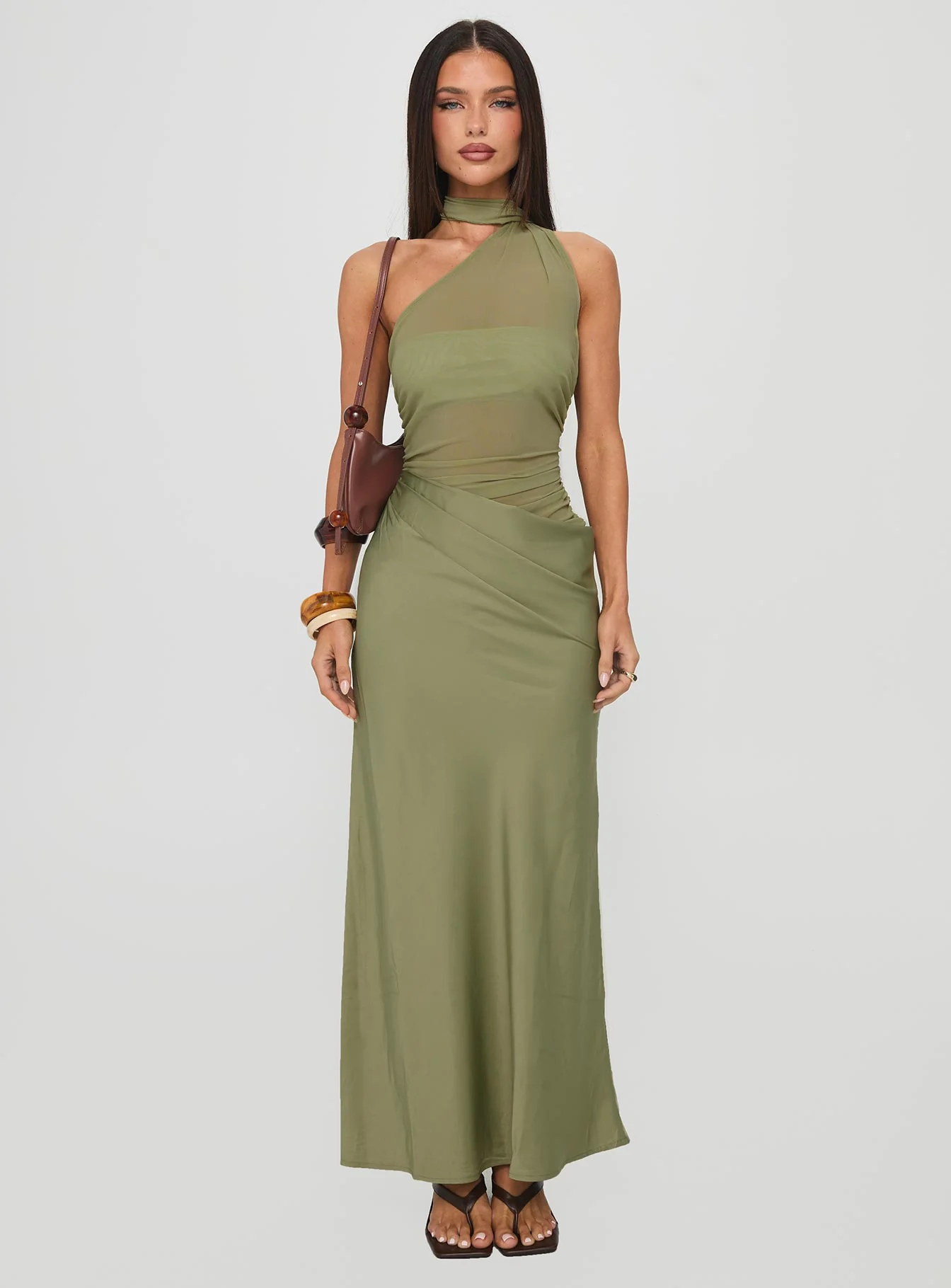 Indiara Halter Mesh Maxi Dress Green