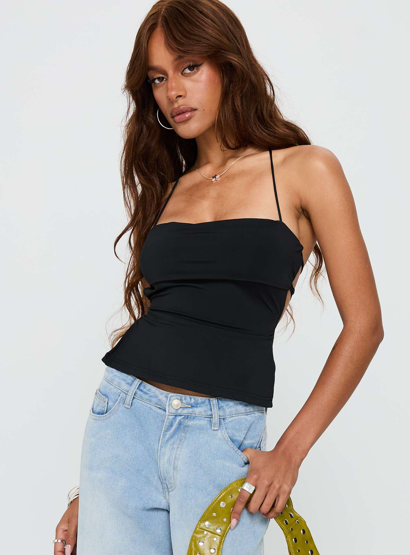 In The End Tie Back Top Black
