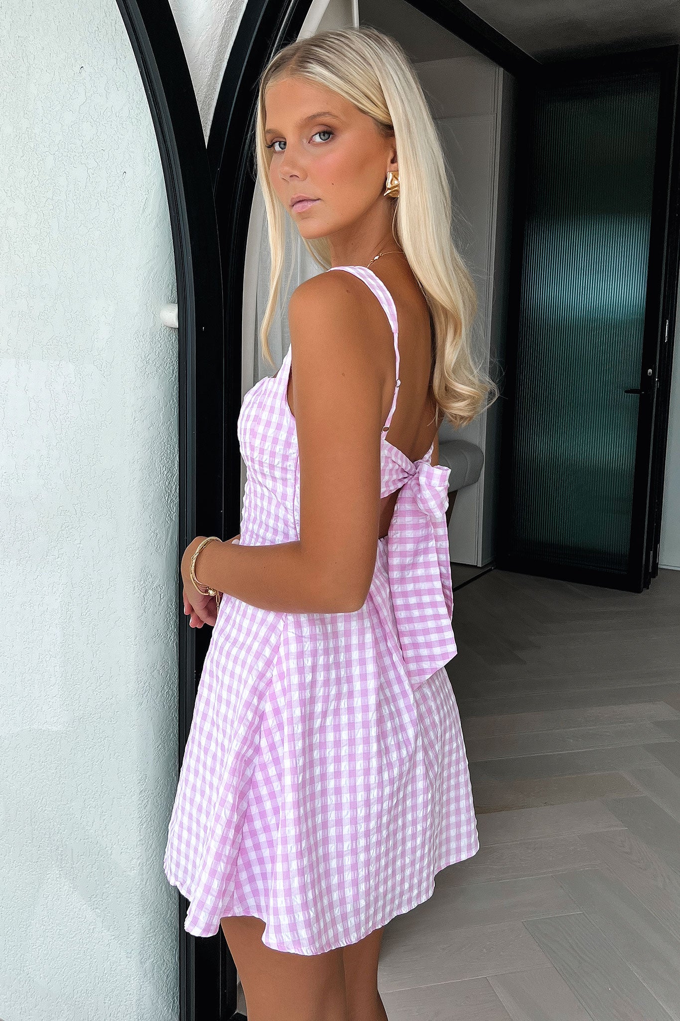 Bransley Square Neck Mini Dress - Pink/White
