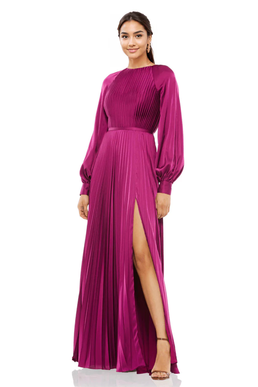 Long Sleeve Formal Pleated Dress