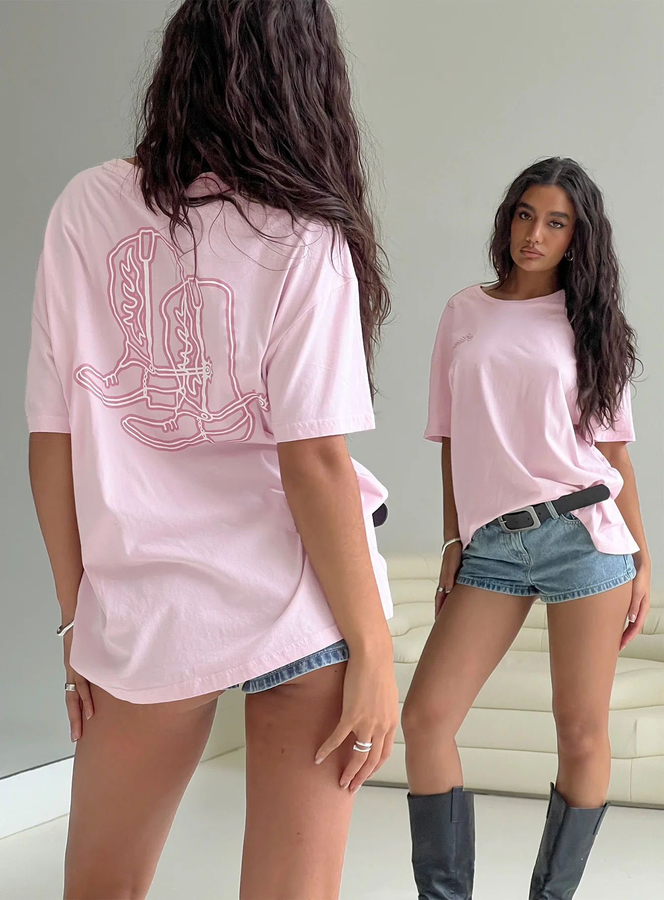 Howdy Partner Oversized Graphic Tee Pink