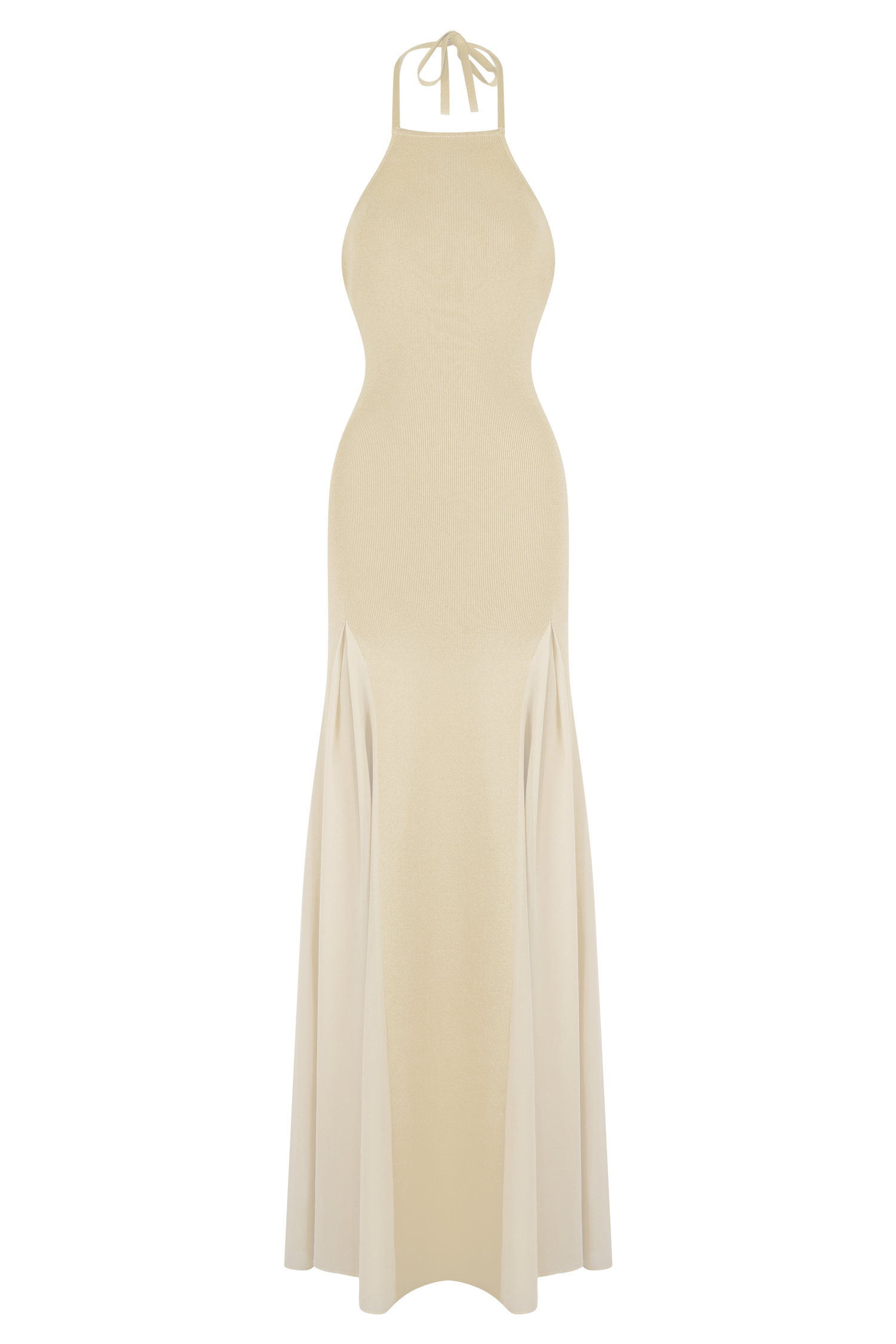 Soleil Knit And Mesh Halter Maxi Dress - Cream