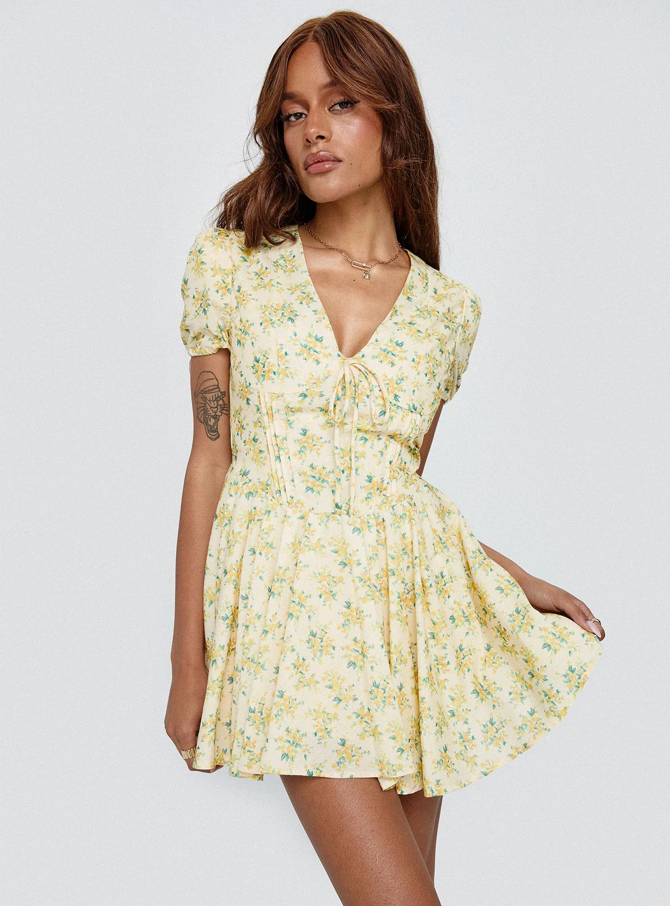 Ethelyn Mini Dress Yellow Floral