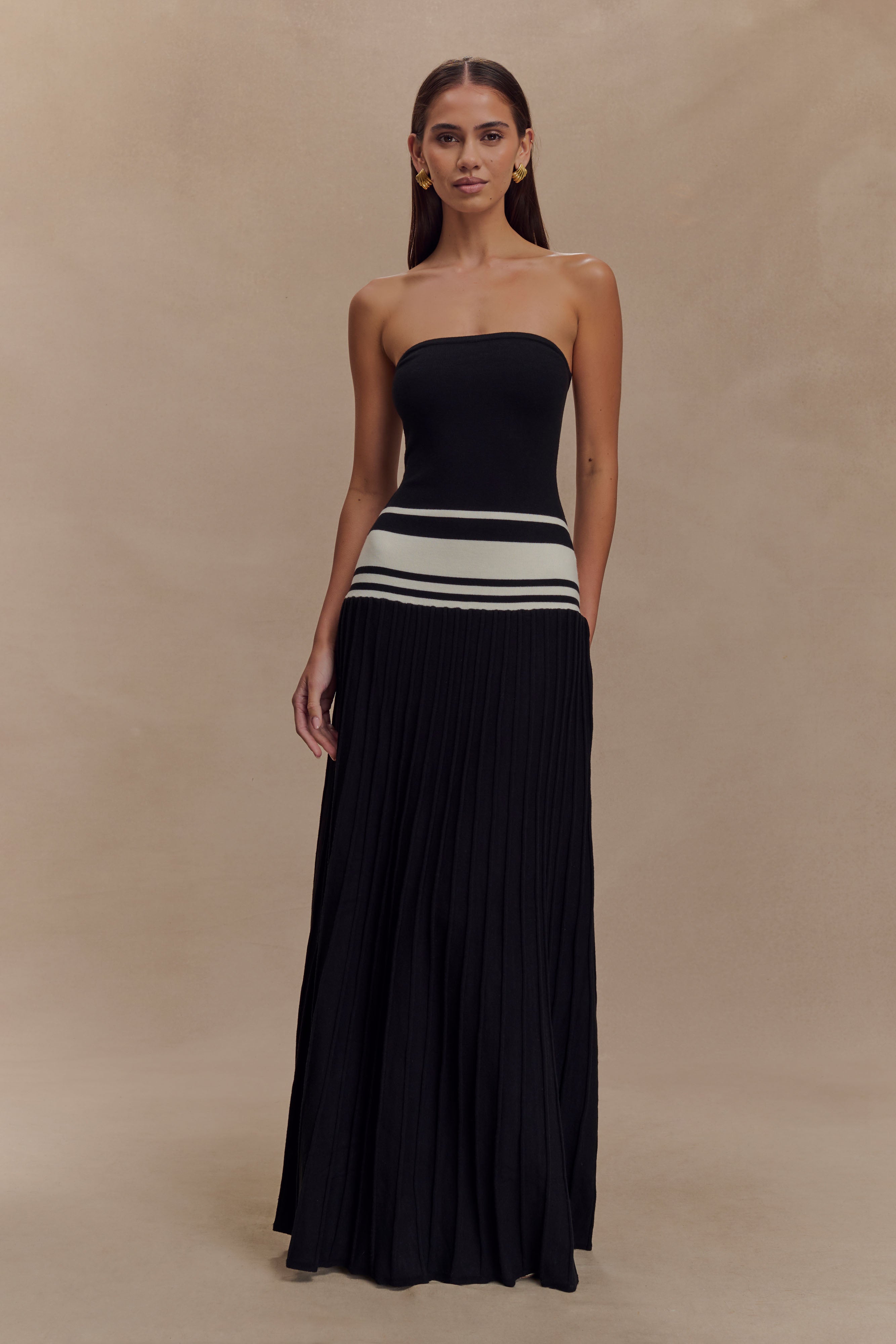 Solaris Strapless Contrast Knit Maxi Dress - Black/White