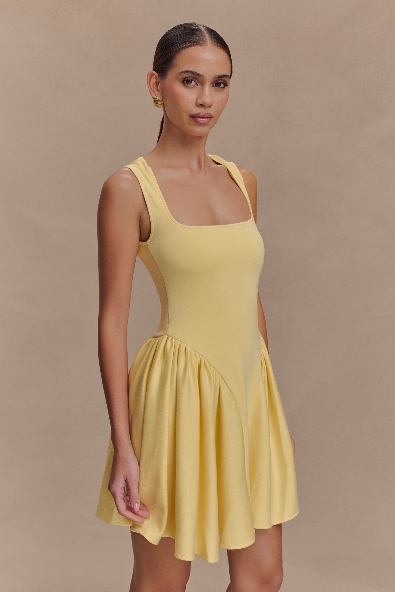 Sharon Scuba Jersey Mini Dress - Pastel Lemon