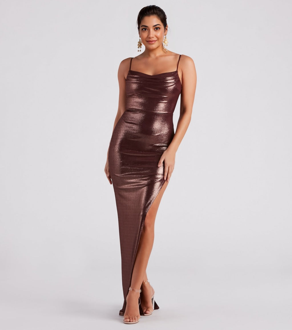 Lola Formal High Slit Glitzy Glitter Dress