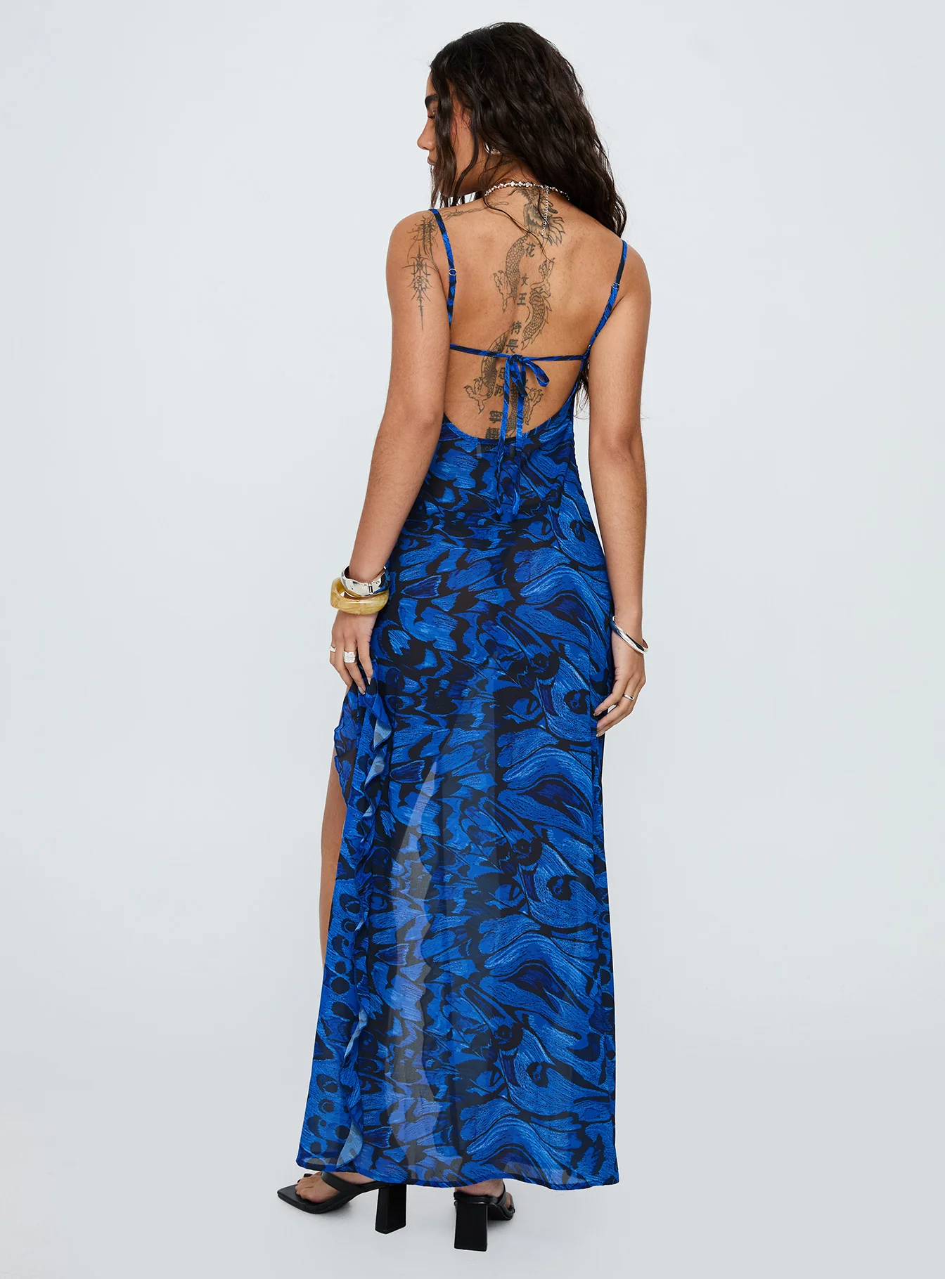 What A Thrill Split Detail Maxi Dress Blue Multi
