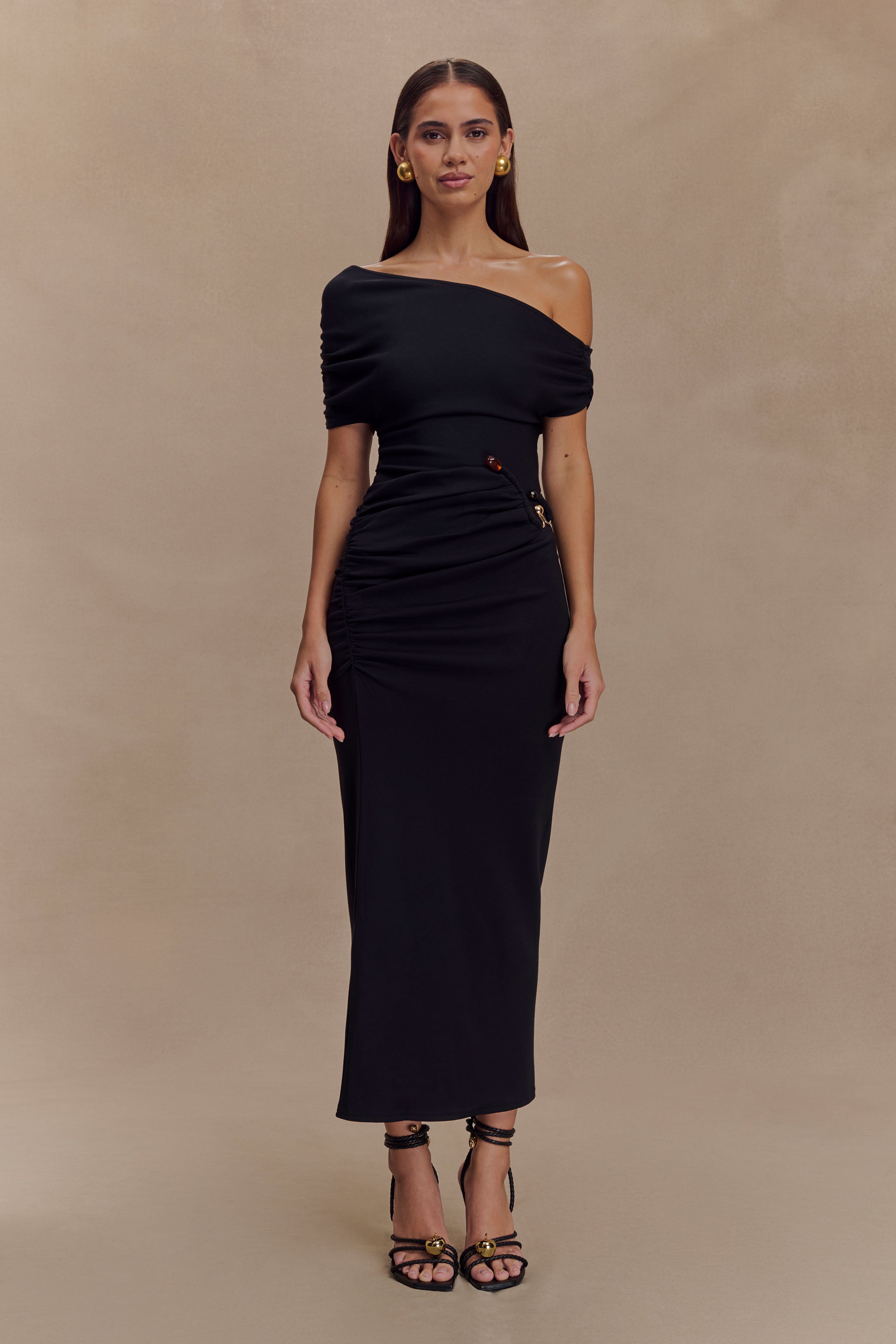 Kendra Scuba Jersey Midi Dress With Hardware - Black