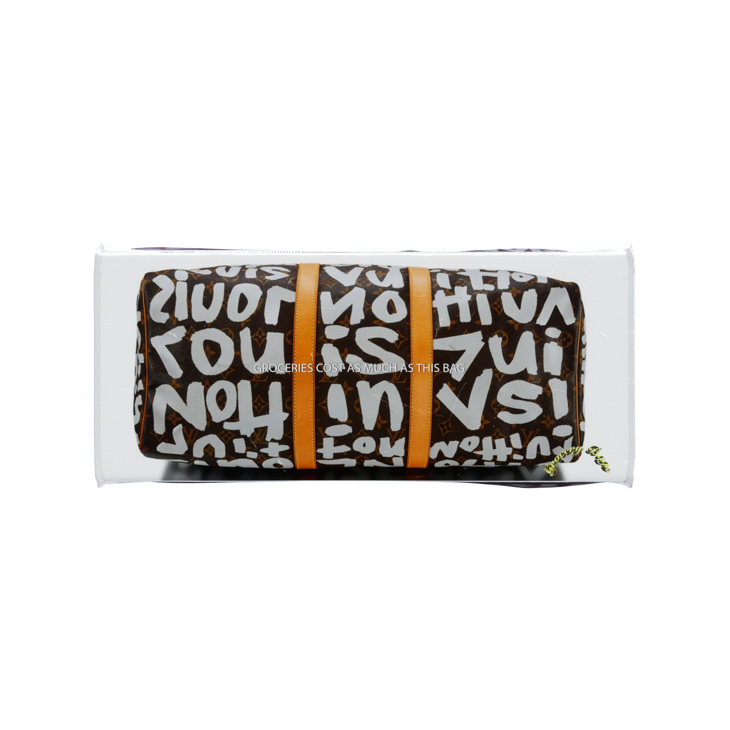 TITA ELVIE DUFFLE GROCERY BAG, BROWN CANVAS, LARGE