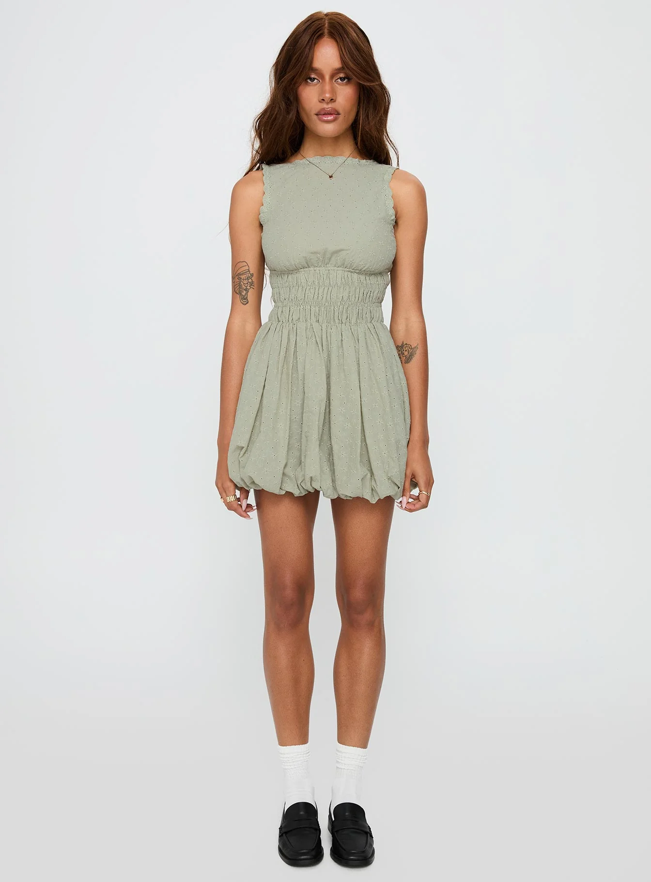 Vittoria Bubble Hem Mini Dress Sage