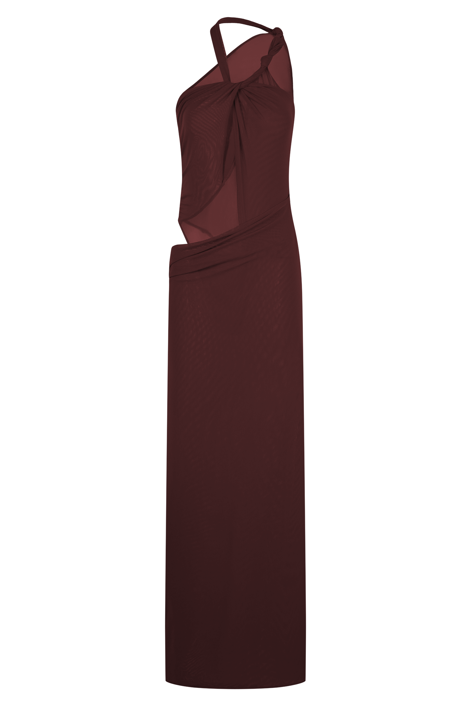 Edwina Knotted Mesh Maxi Dress - Mahogany