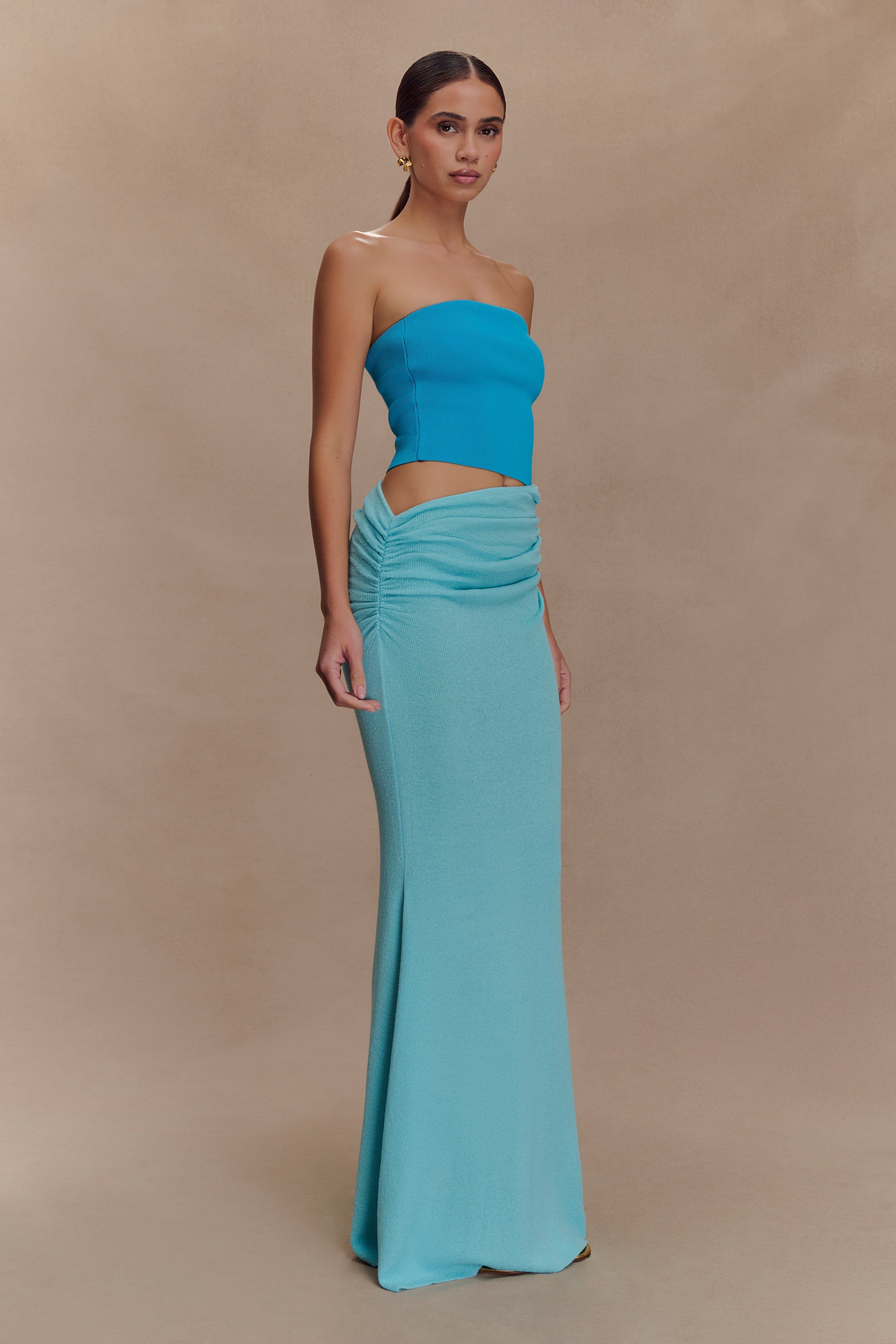 Jasiel Strapless Knit Maxi Dress - Cyan Blue