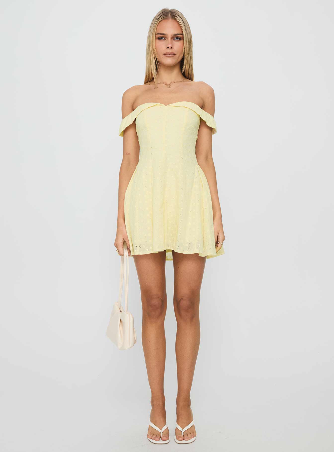 Rosebud Off The Shoulder Mini Dress Lemon