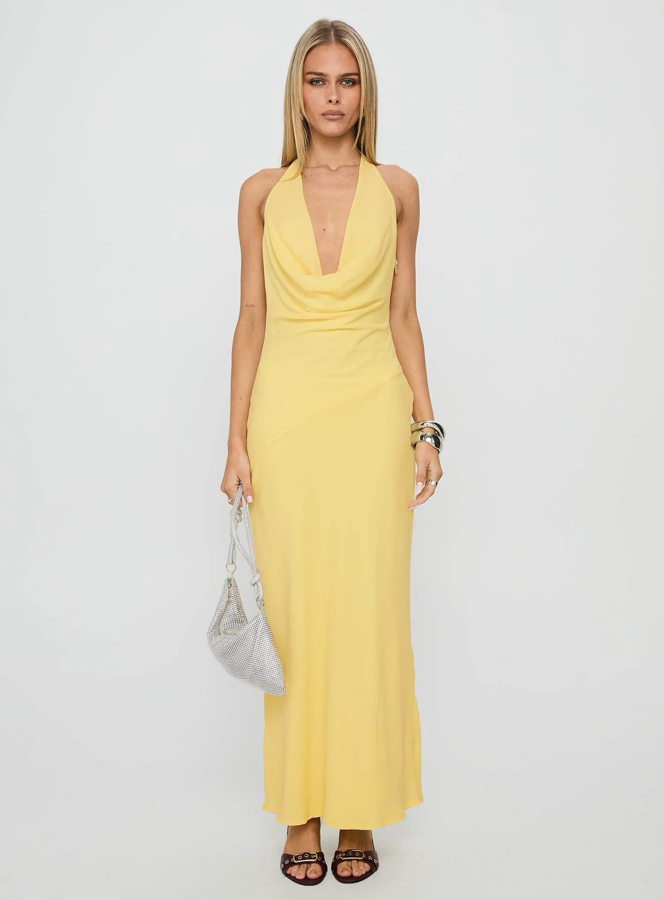 Ocean Boulevard Plunge Maxi Dress Lemon