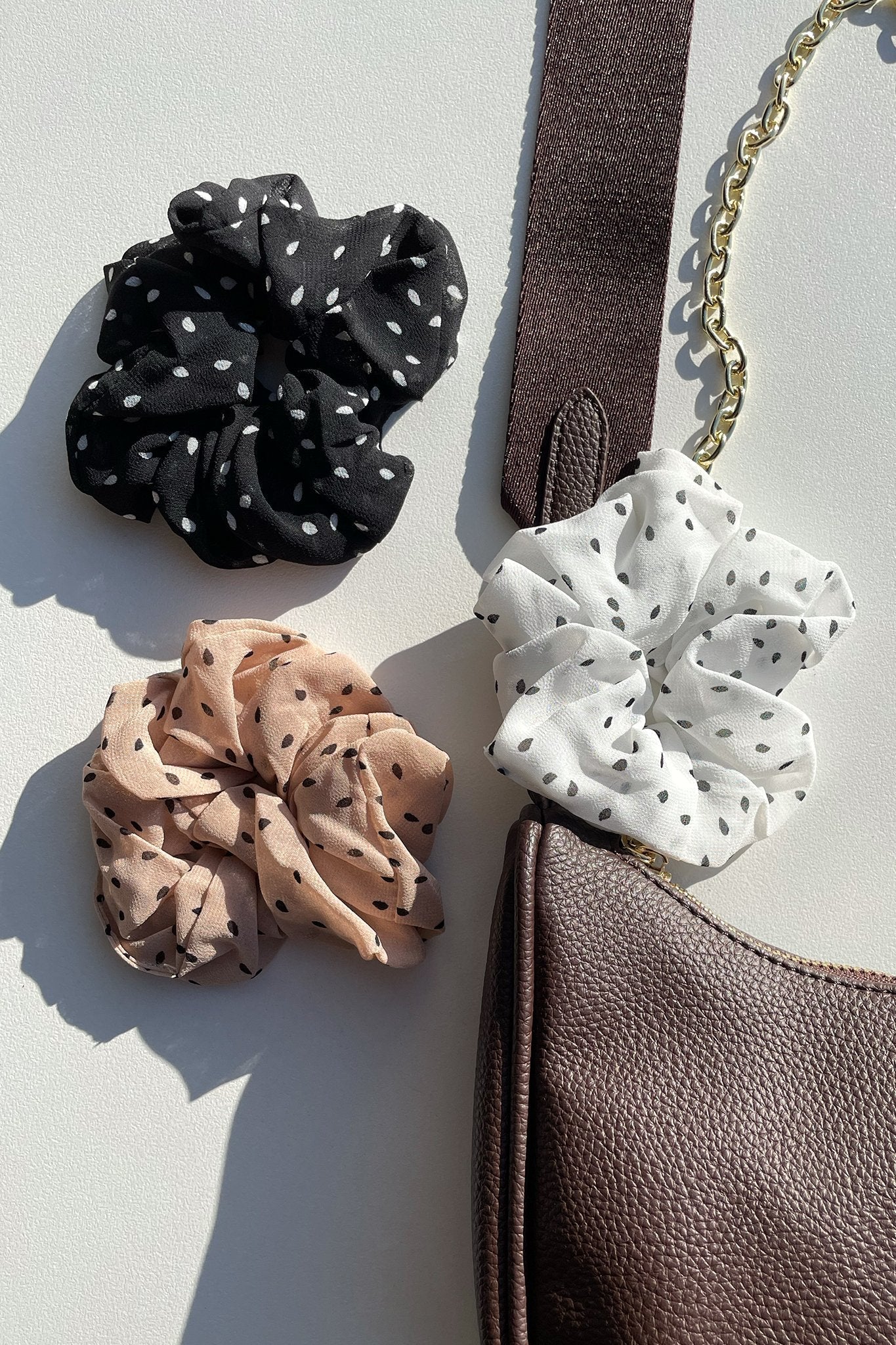 Polka Scrunchies 3 Pack- Black/White/Blush