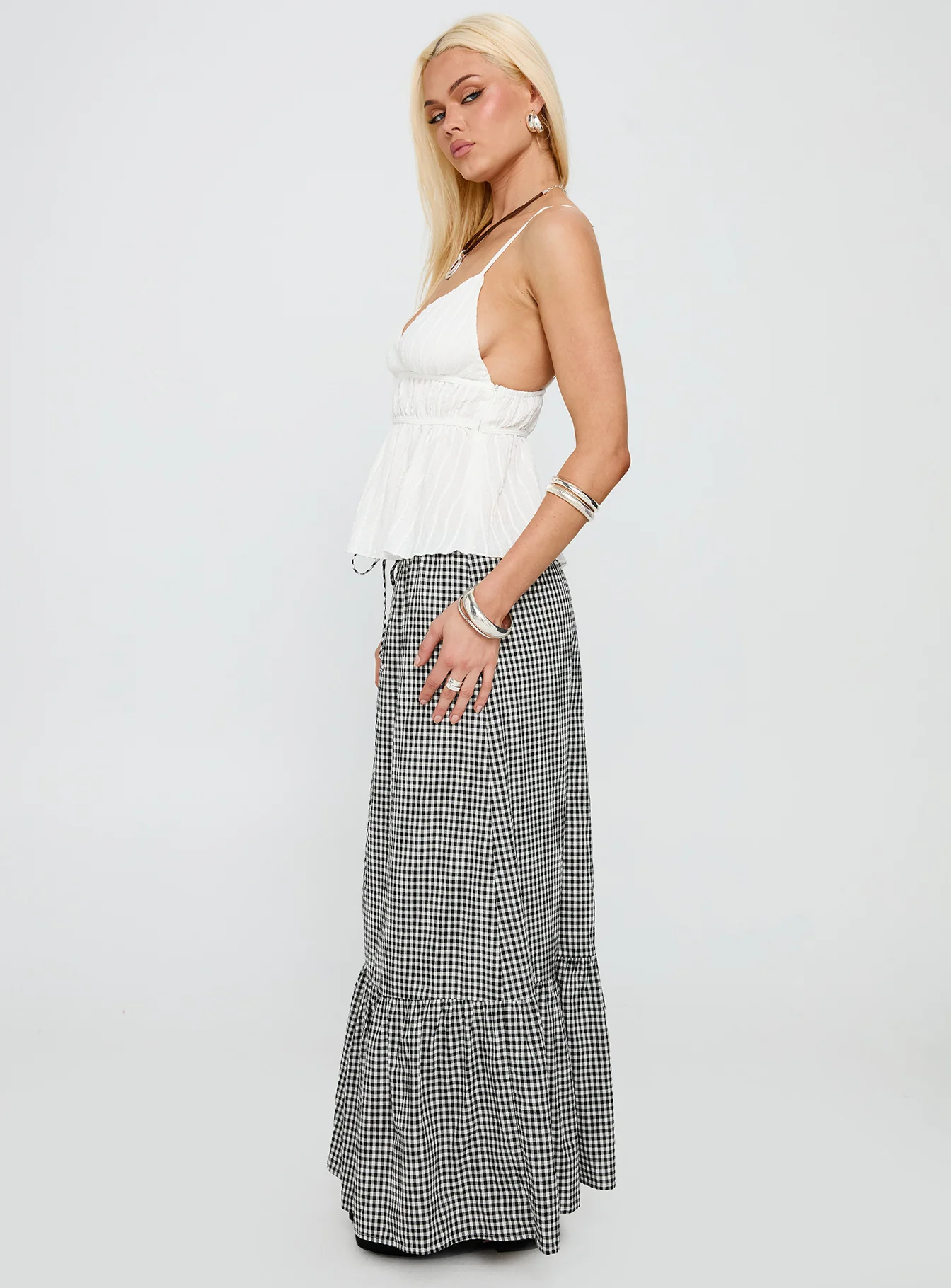 Modern Girl Maxi Skirt Black / White Gingham