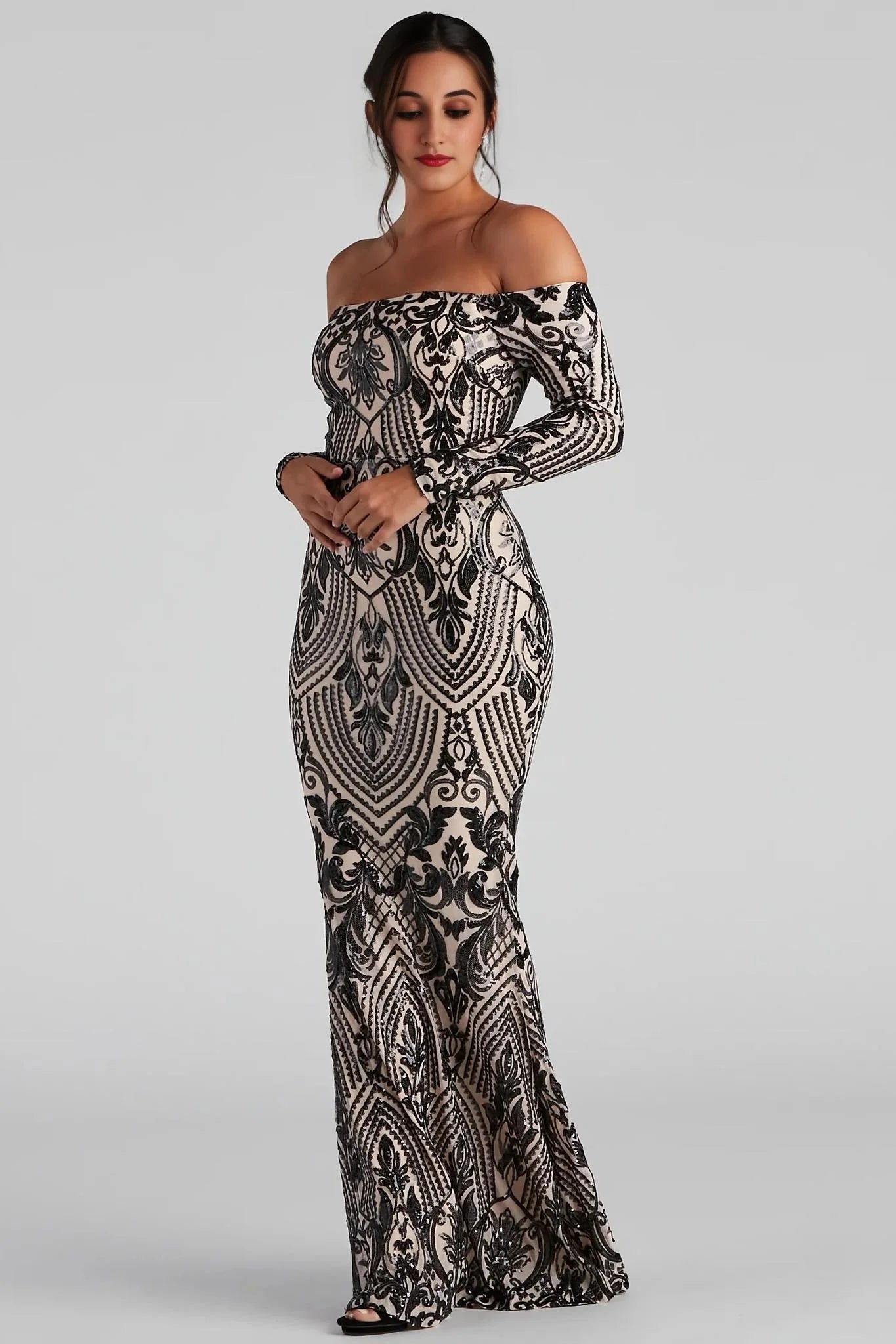 Paityn Formal Off-The-Shoulder Sequin Dress