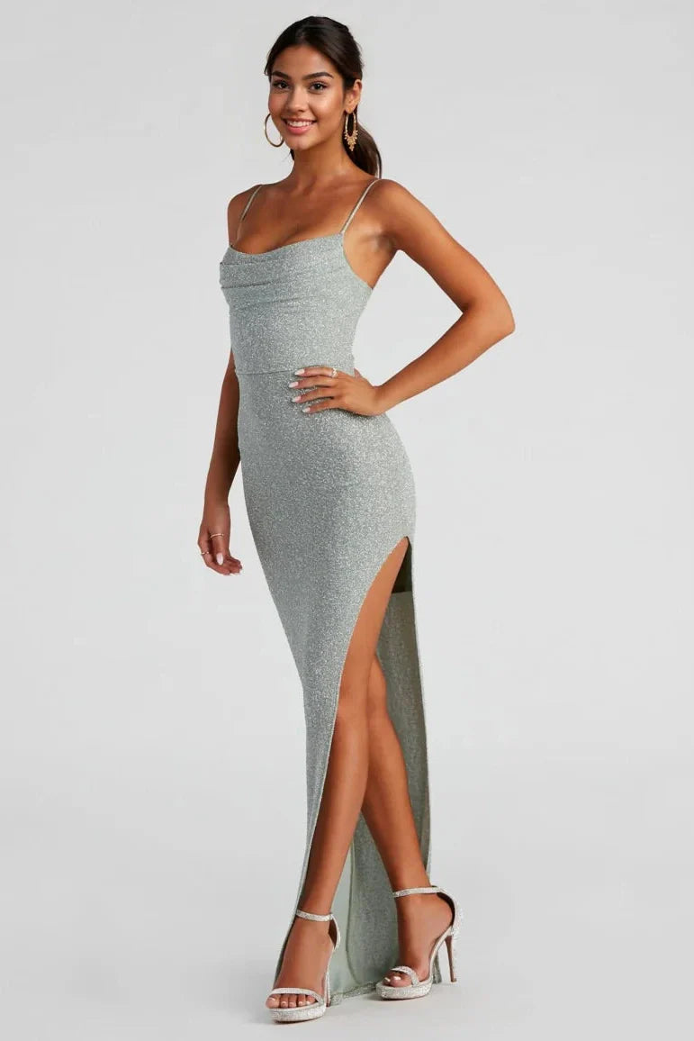 Formal High Slit Glitzy Glitter Dress