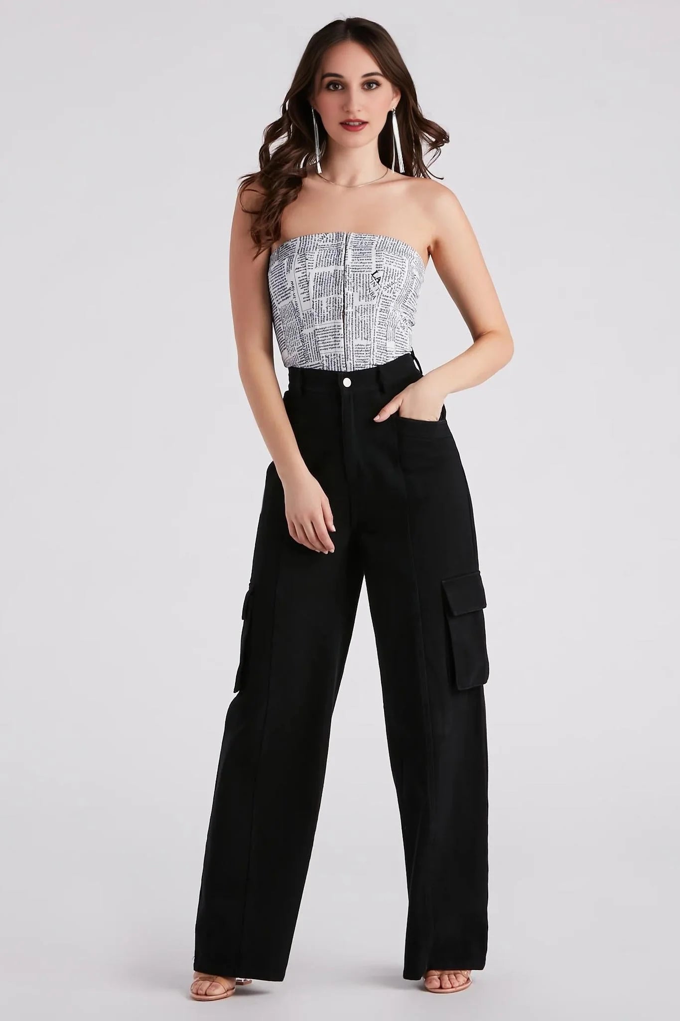 In Other News Lace-Up Newspaper Corset Top