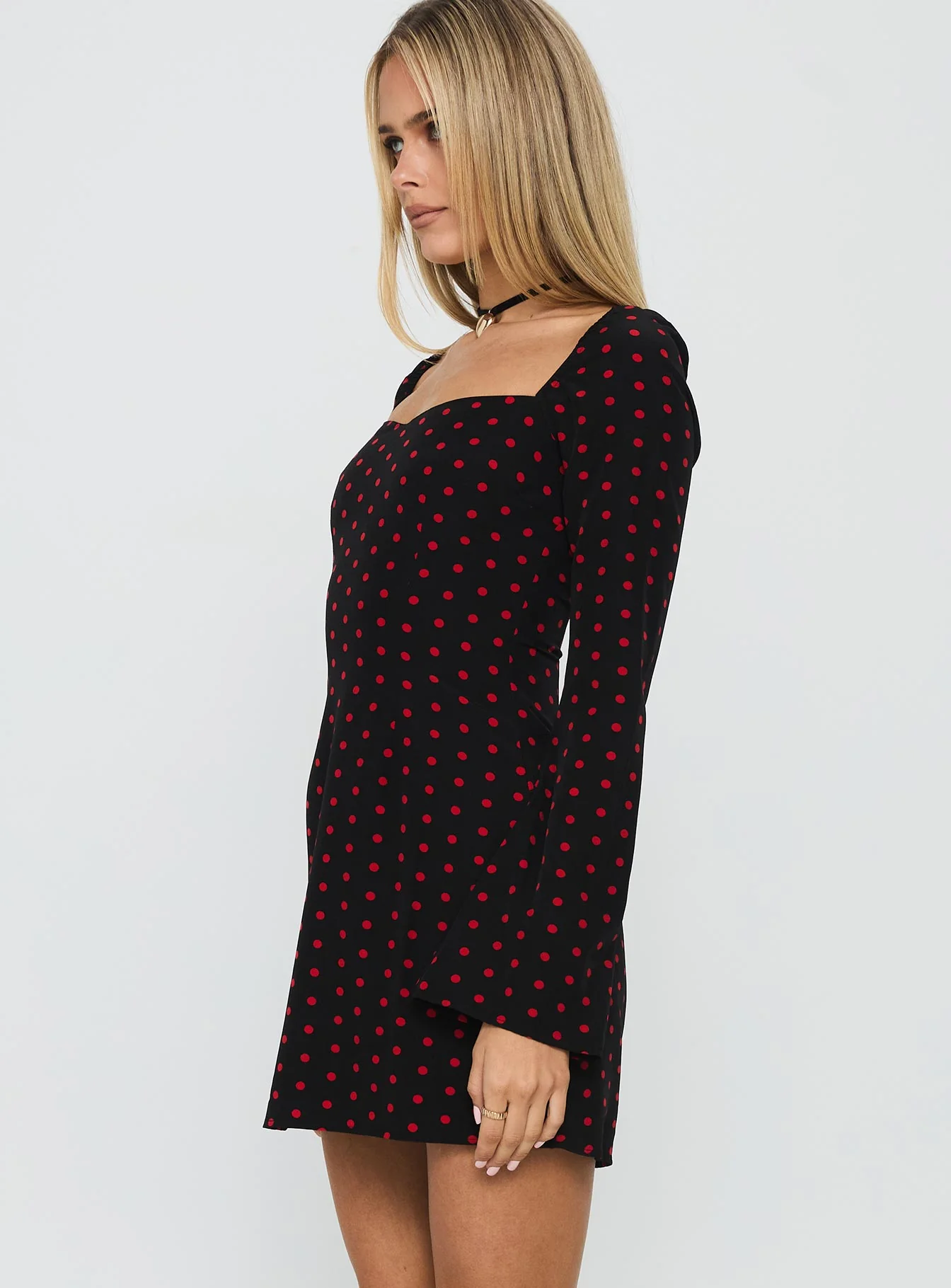 Addisen Long Sleeve Mini Dress Polka Dot