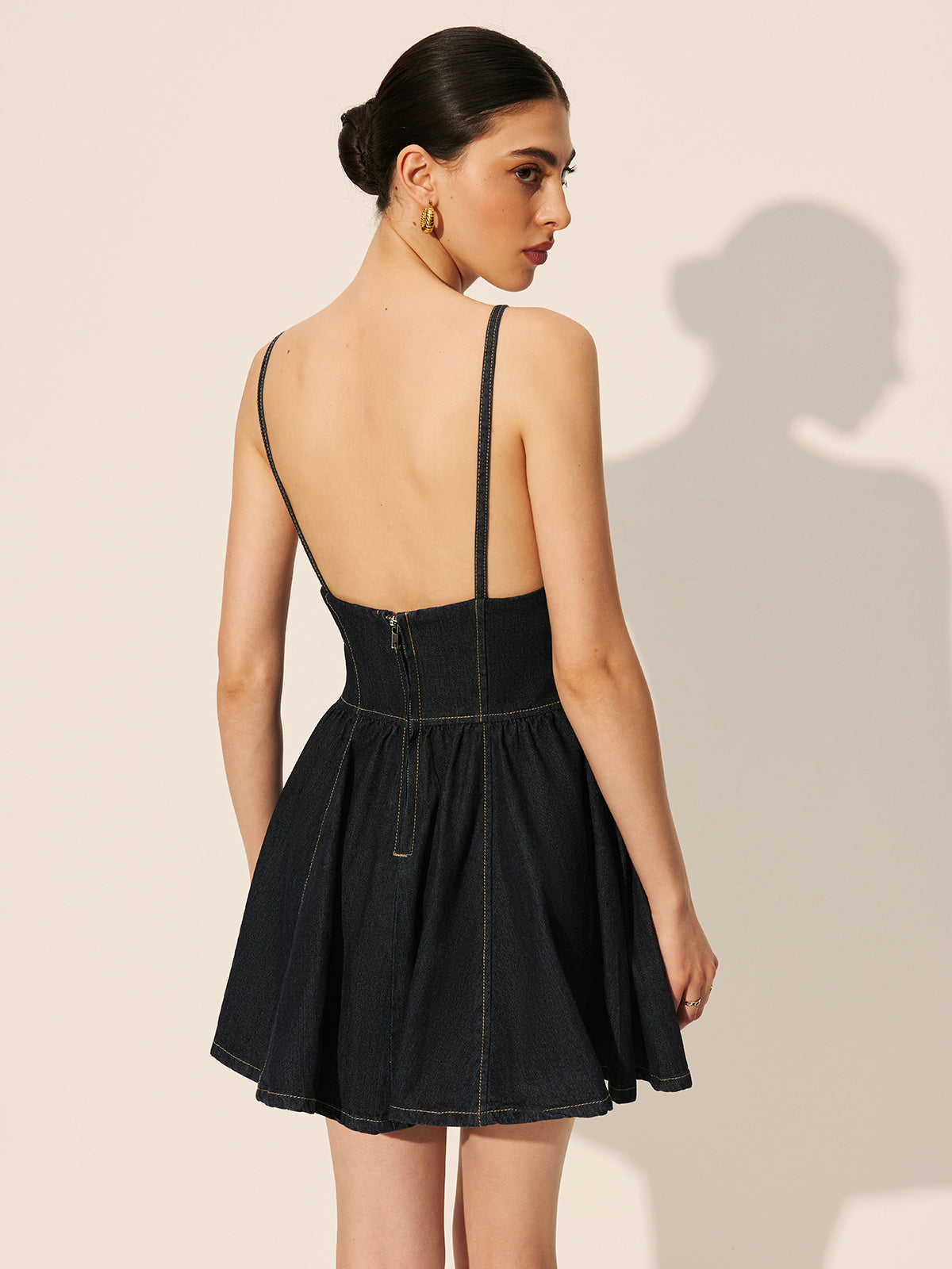 Backless Denim Flare Dress