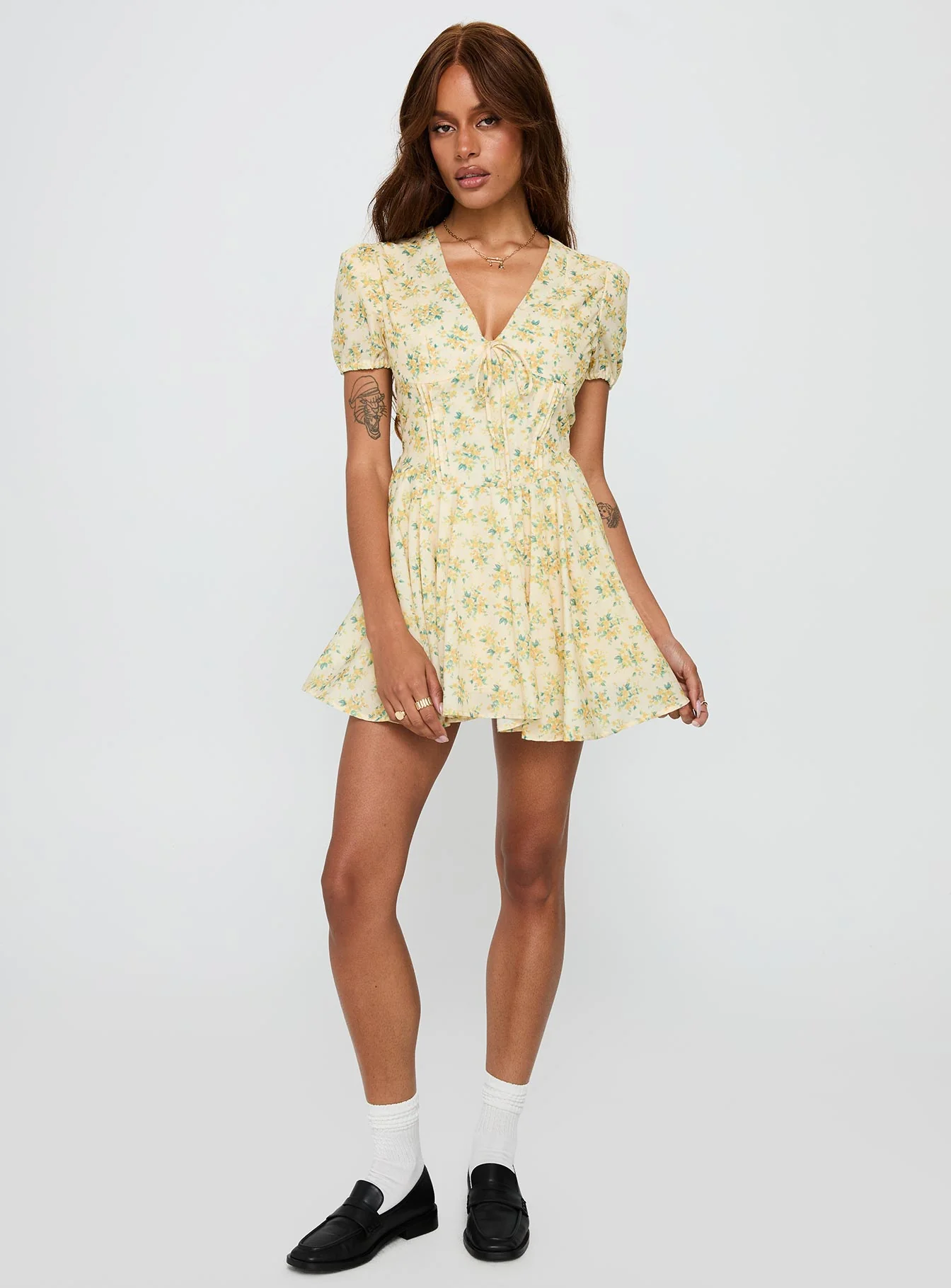 Ethelyn Mini Dress Yellow Floral