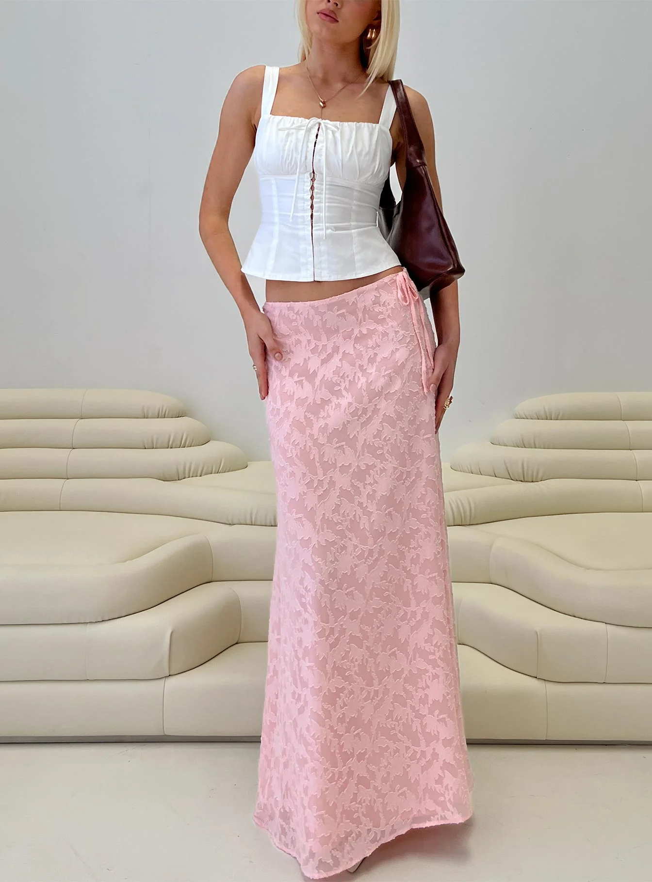 Youthful Spirit Lace Maxi Skirt Pink