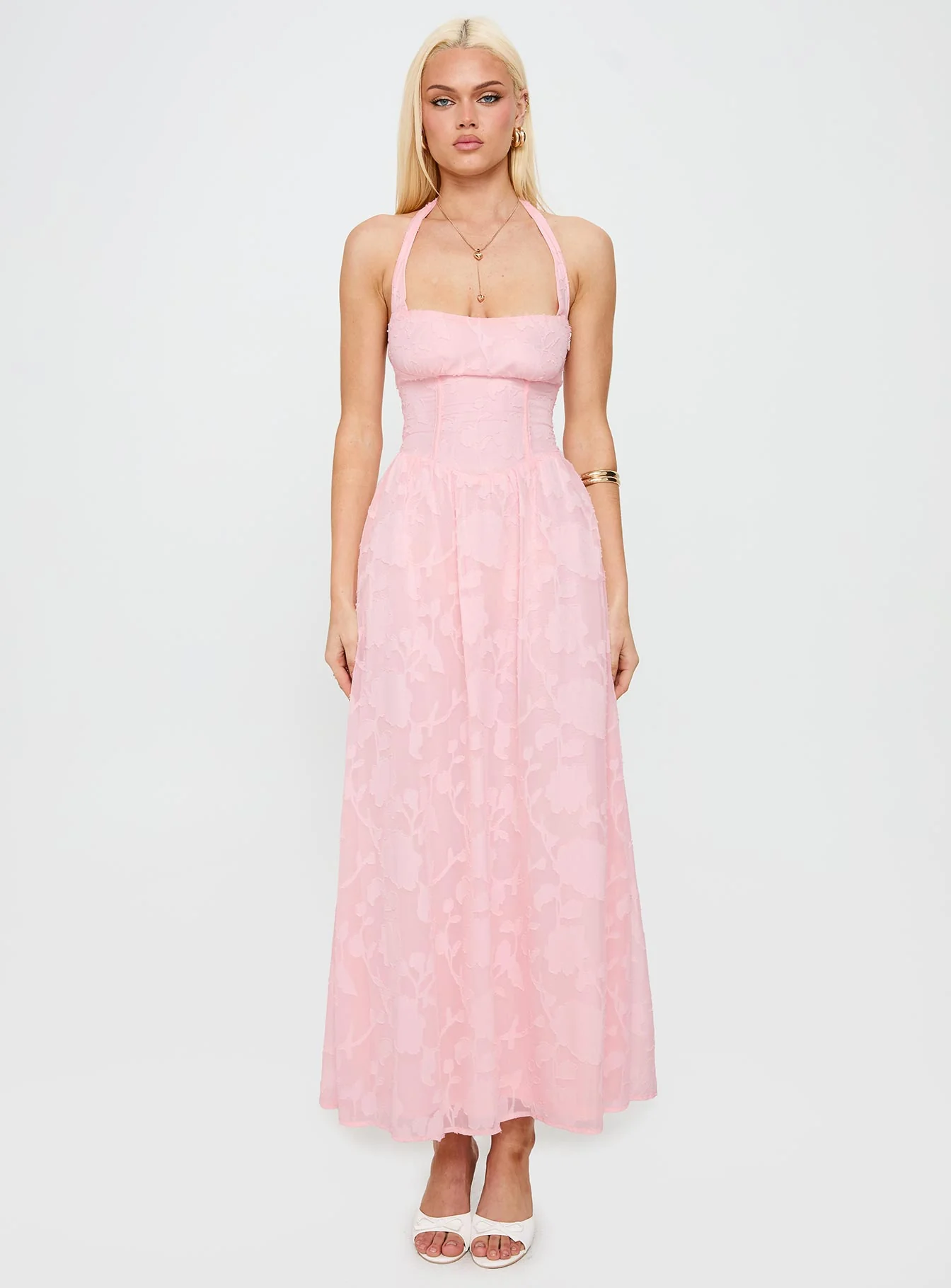 Fransiska Burnout Halter Maxi Dress Pink