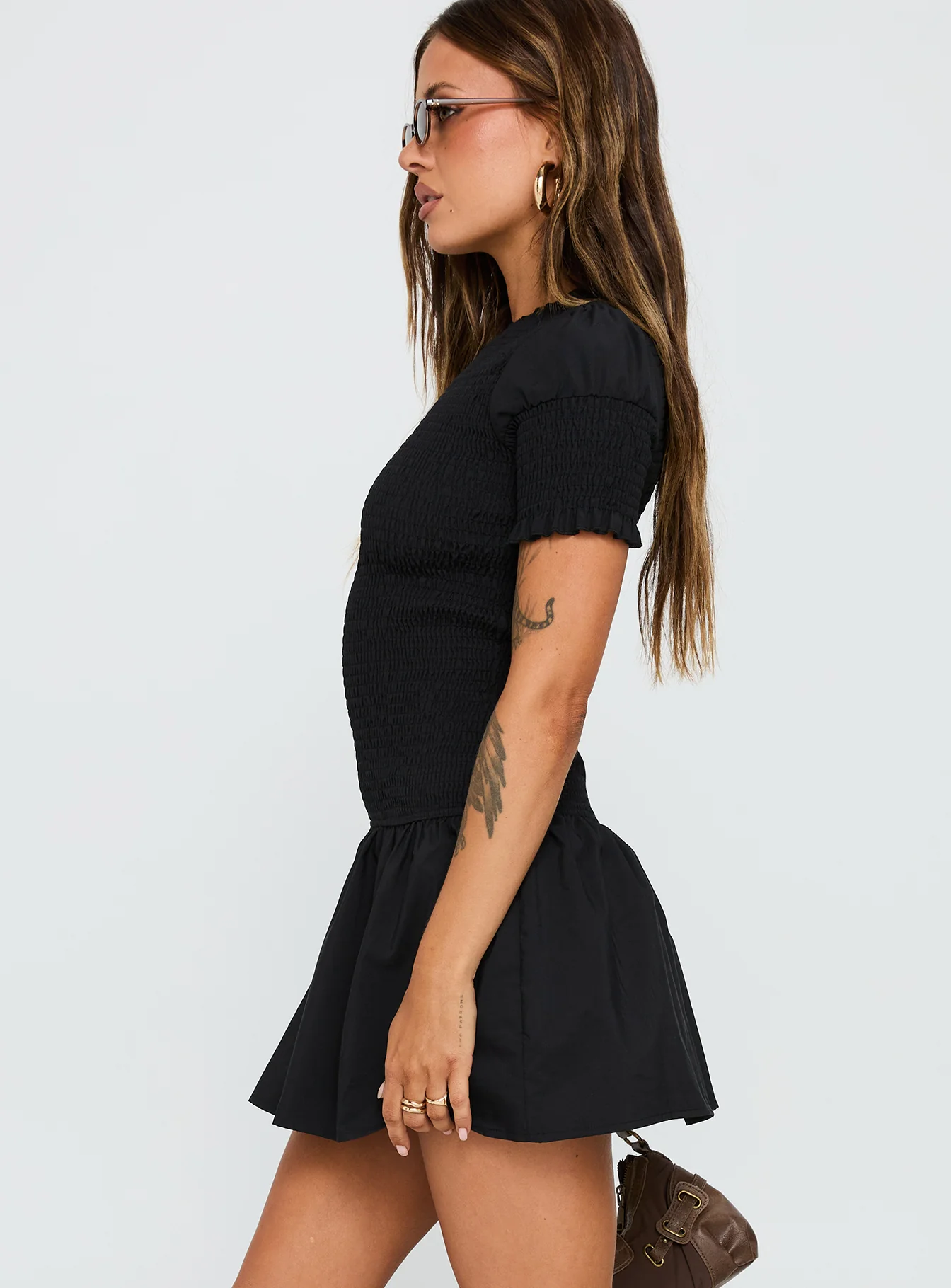 Laurita Shirred Mini Dress Black