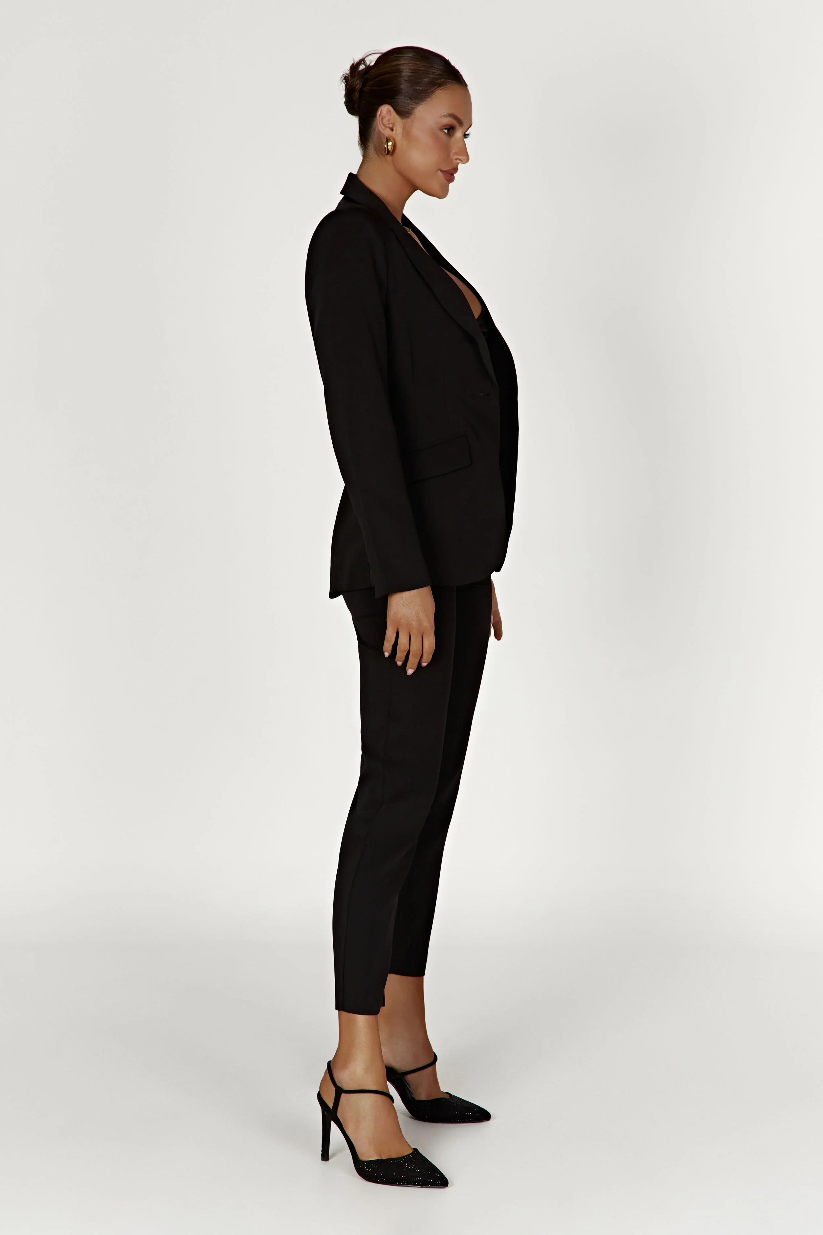 Helda Fitted Cinched Waist Blazer - Black