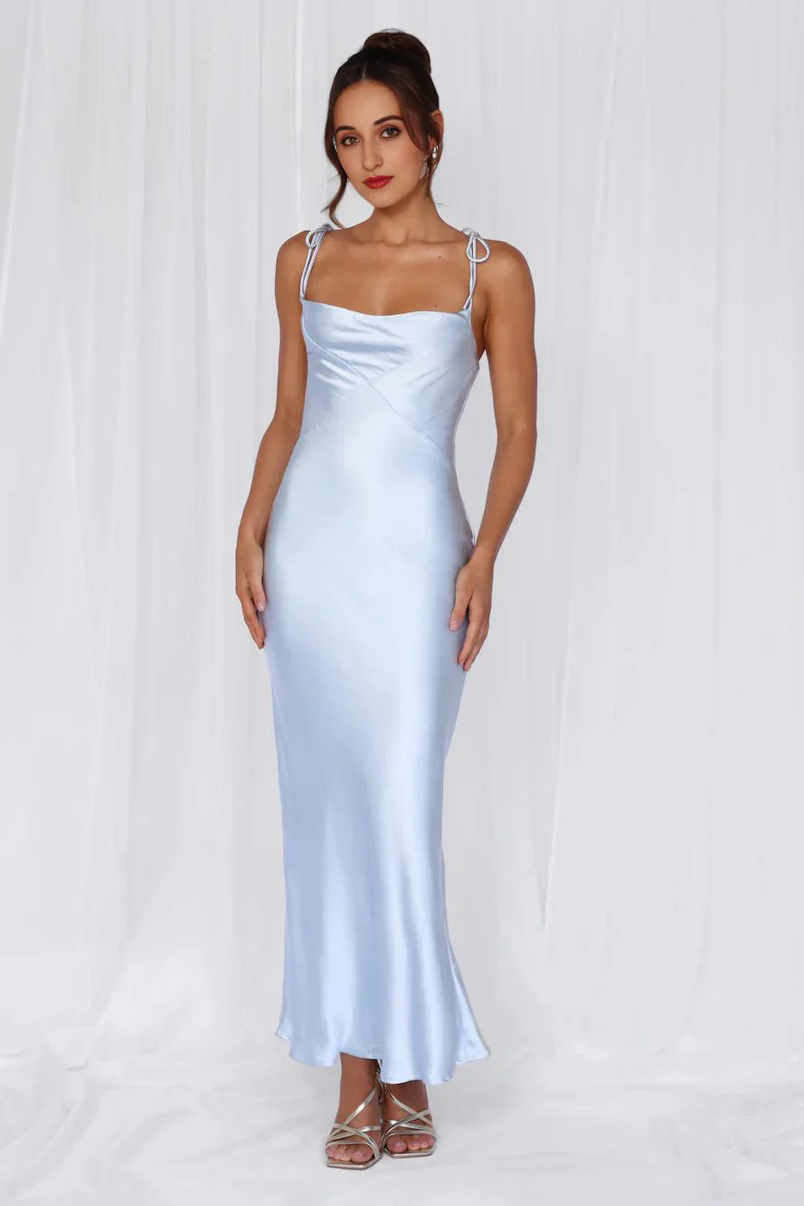 The Penelope Cowl Satin Maxi Dress Blue