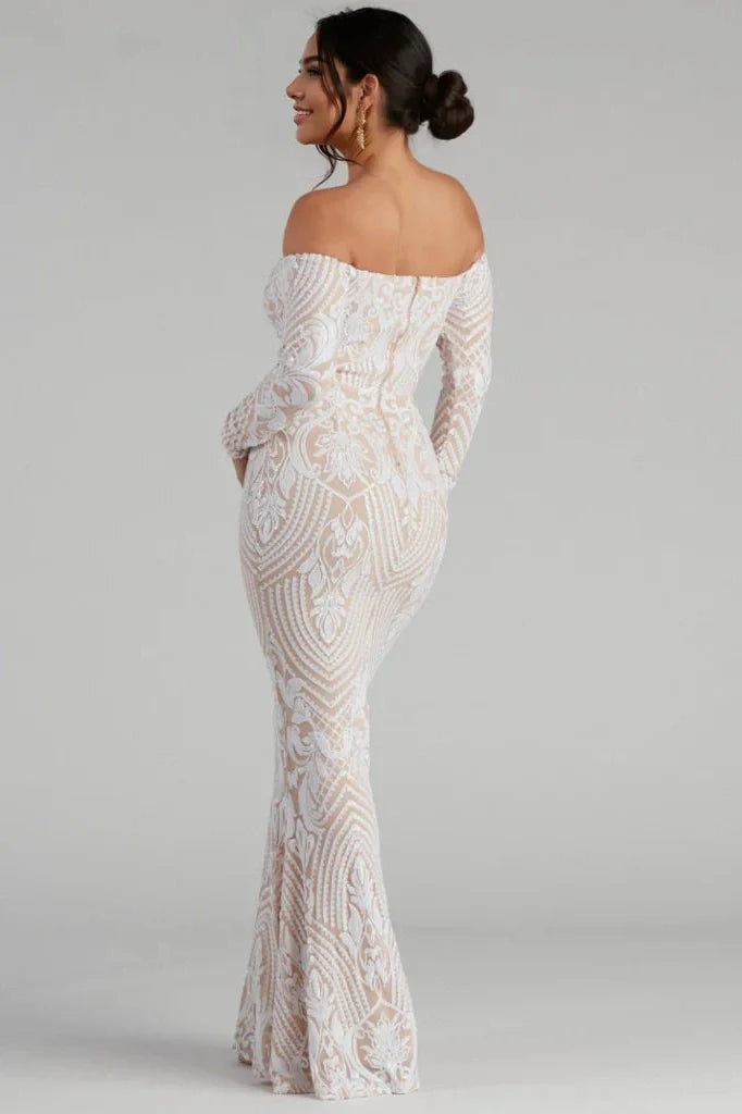 Sierra Sequin Off The Shoulder Formal Dress