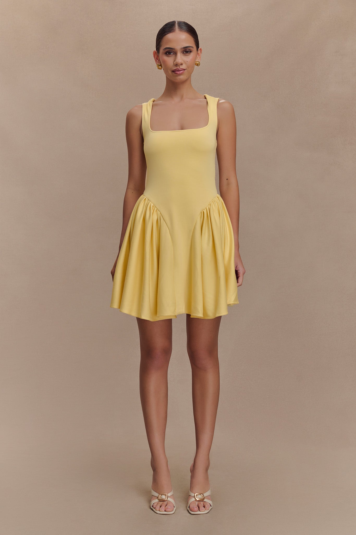 Sharon Scuba Jersey Mini Dress - Pastel Lemon