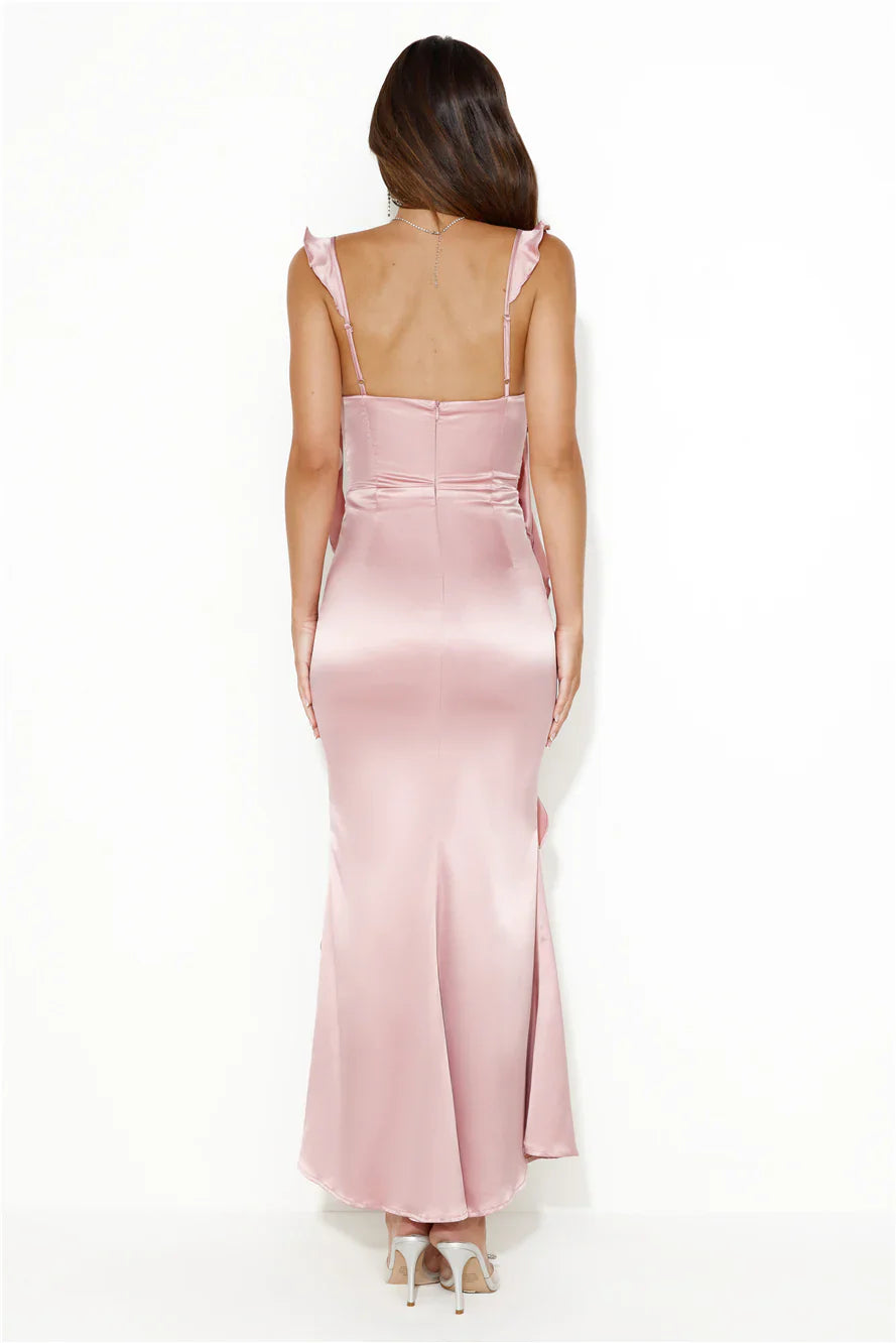 Romance High Satin Maxi Dress Blush