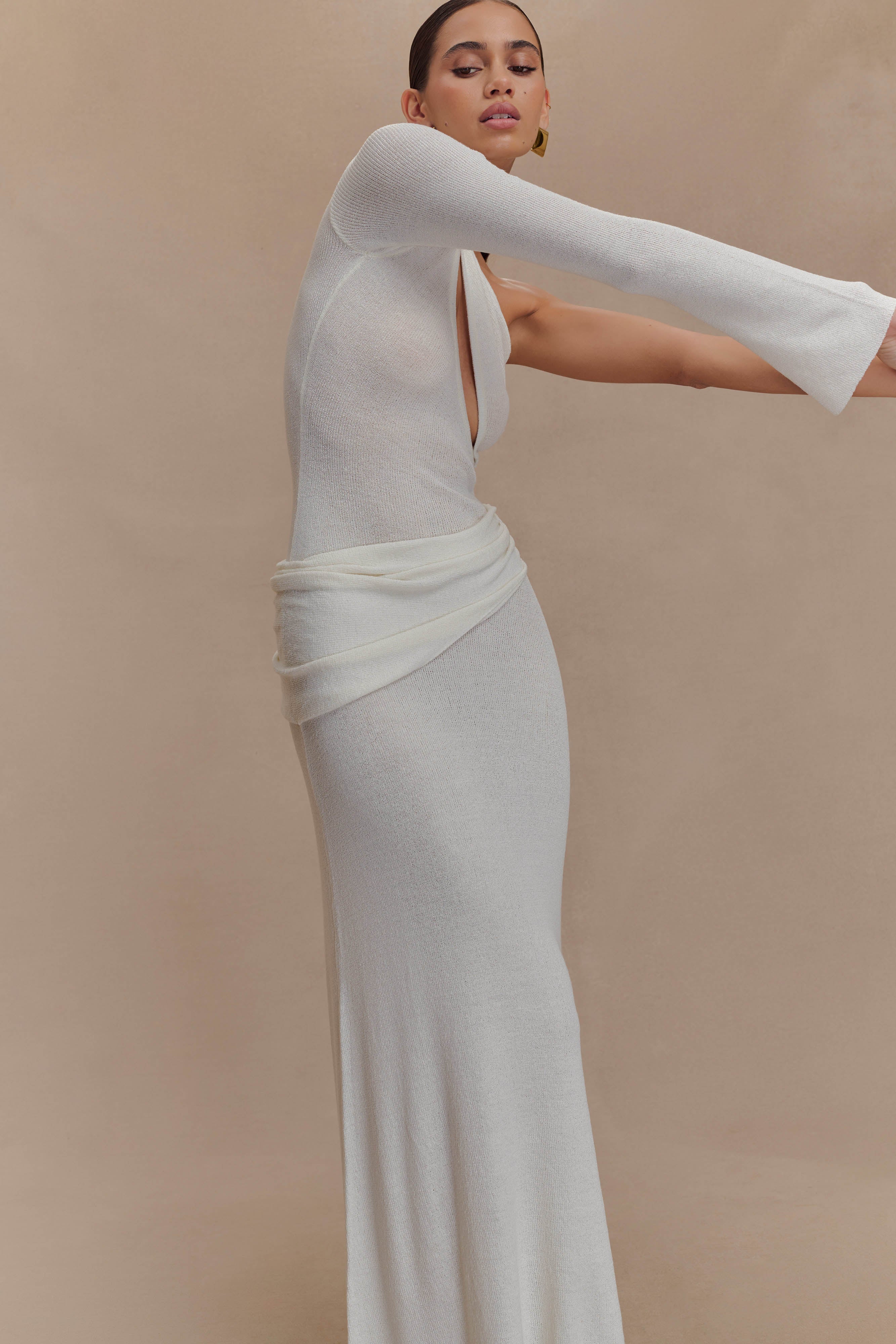 Alexius One Shoulder Knit Maxi Dress - Ivory