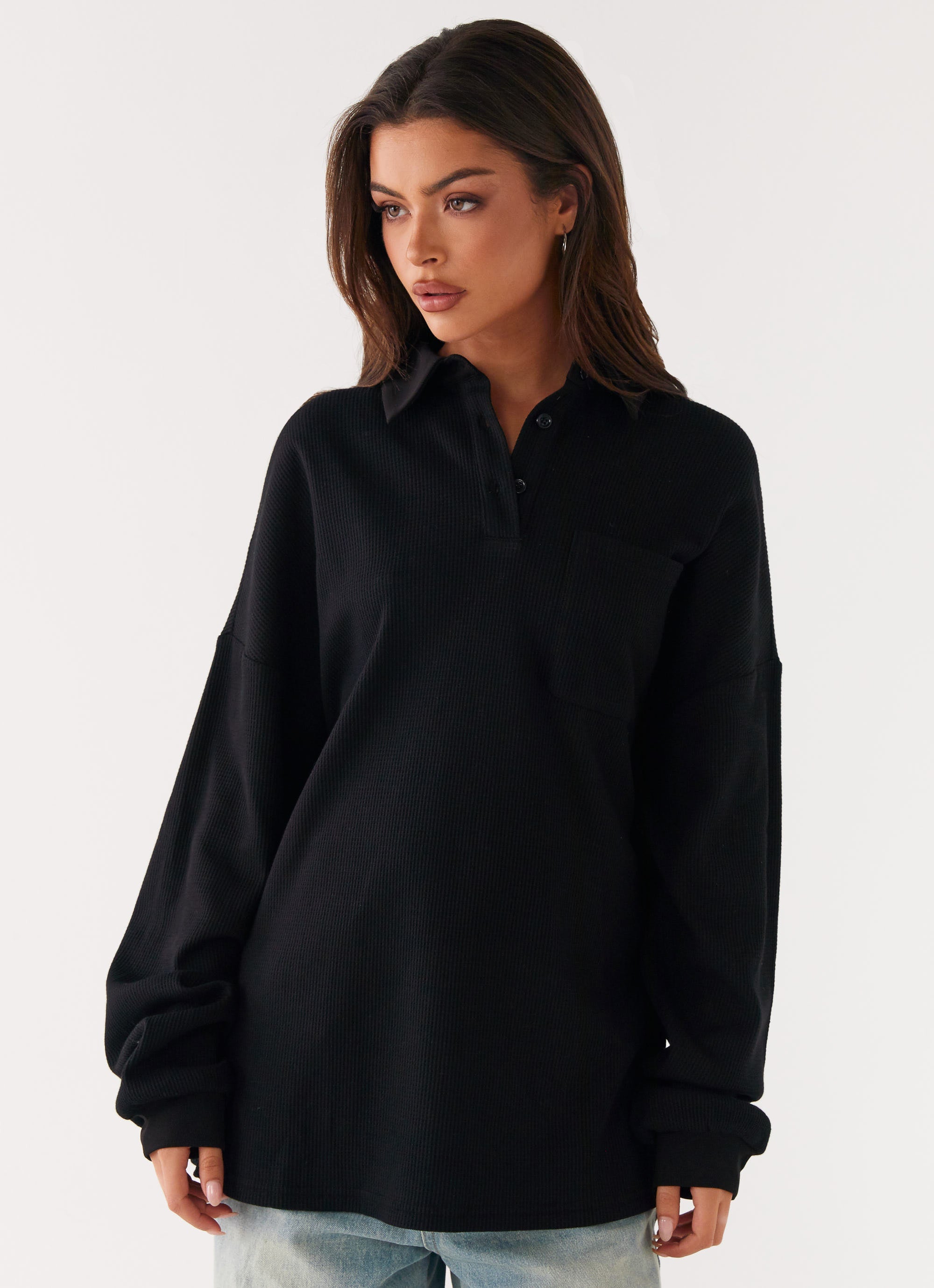 Torrie Oversized Polo Top - Black