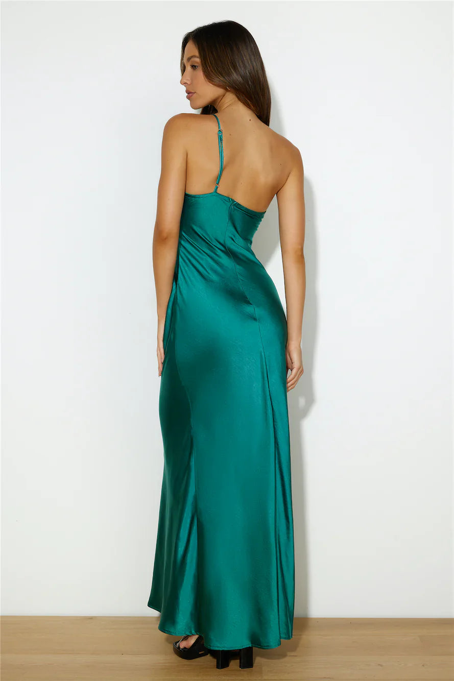 Silk Statement Satin Maxi Dress Teal