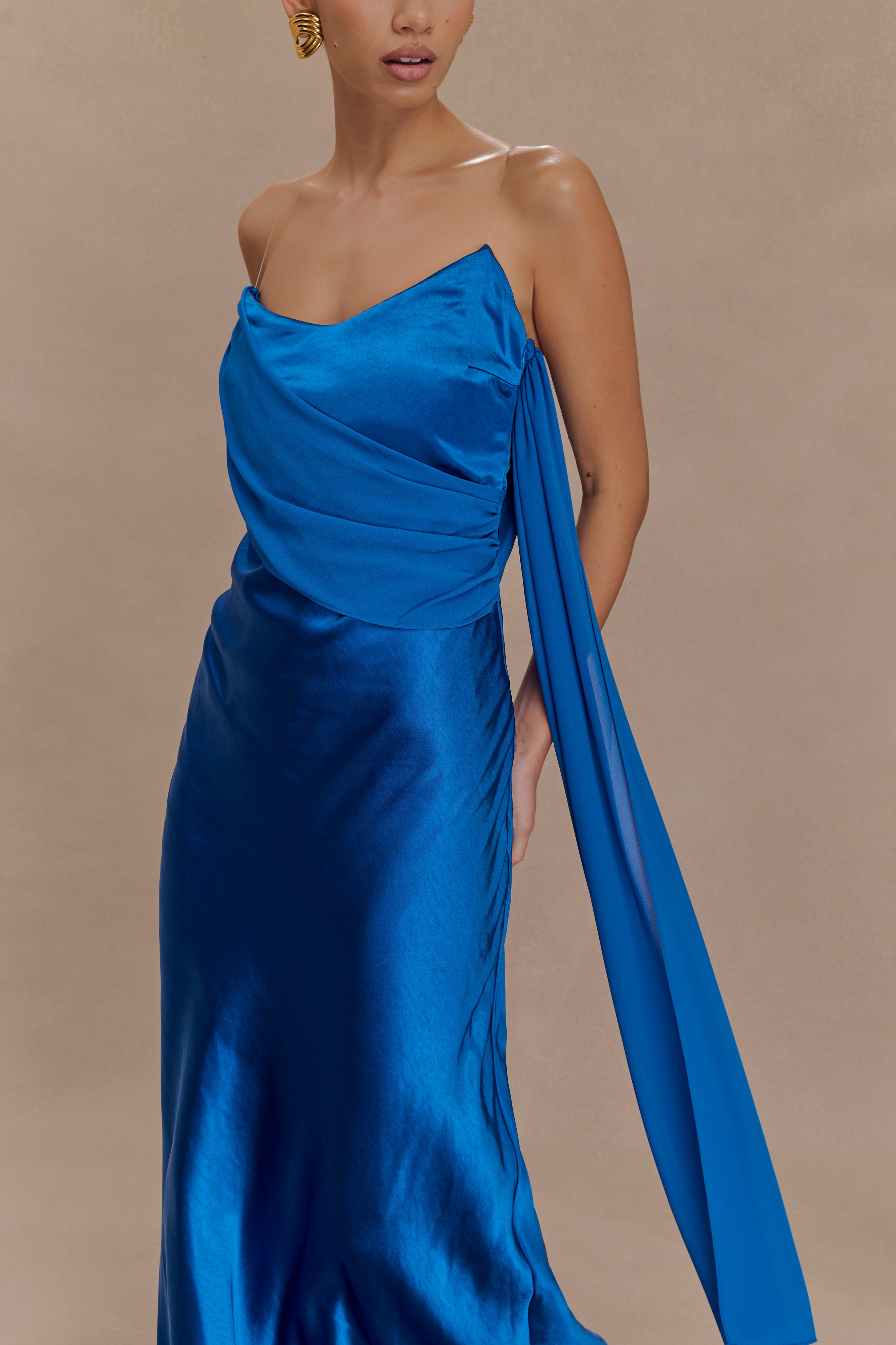 Carah Satin And Chiffon Maxi Dress - Cobalt