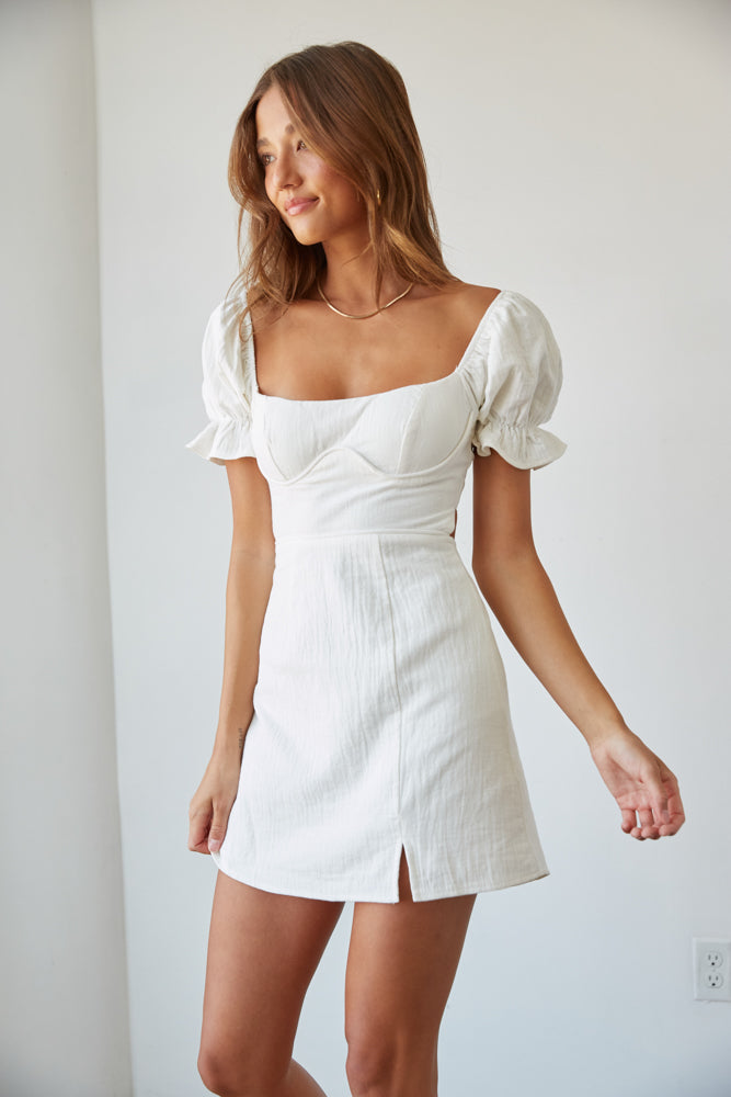 Drew Puff Sleeve Corset Linen Mini Dress