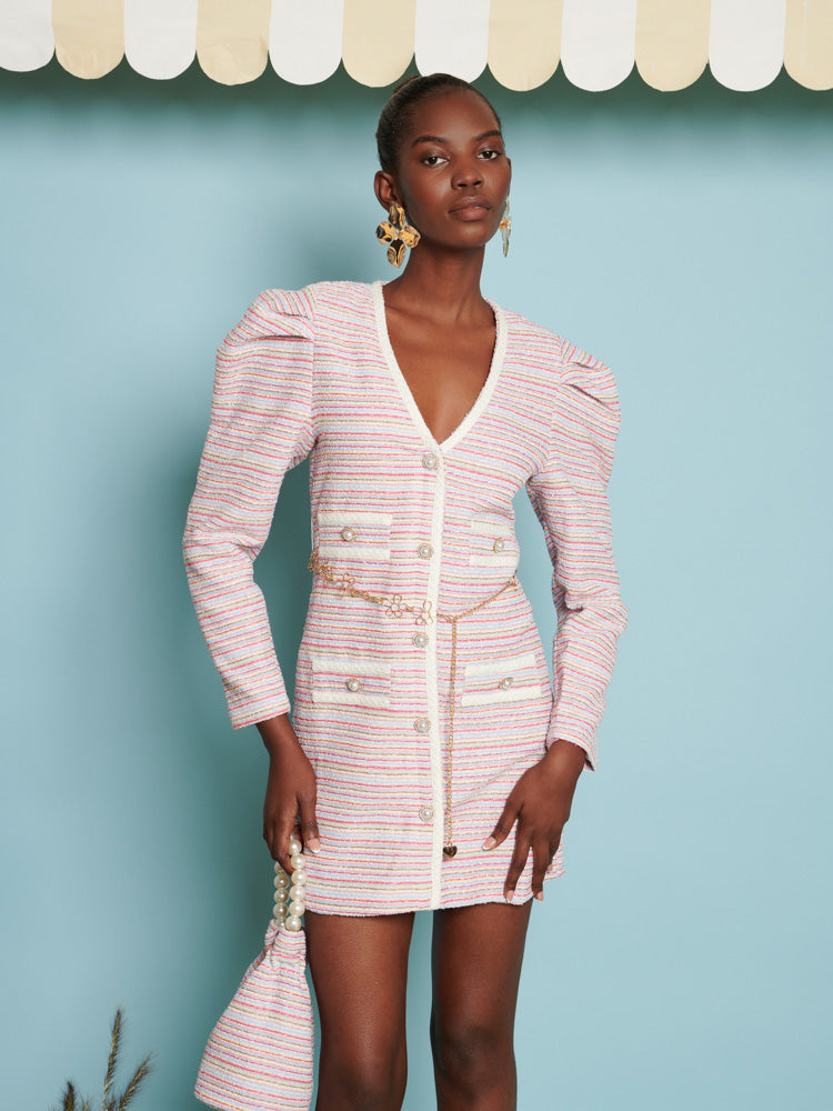 Honeydew Tweed Mini Dress