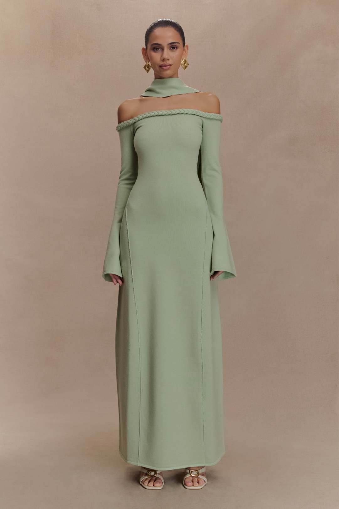 slim fit dress slacks Zapaka Women Light Green Long Prom Dress with Slit Mermaid Strapless Satin Formal Dress with A Neck Scarf, Light Green / US2 main image 1