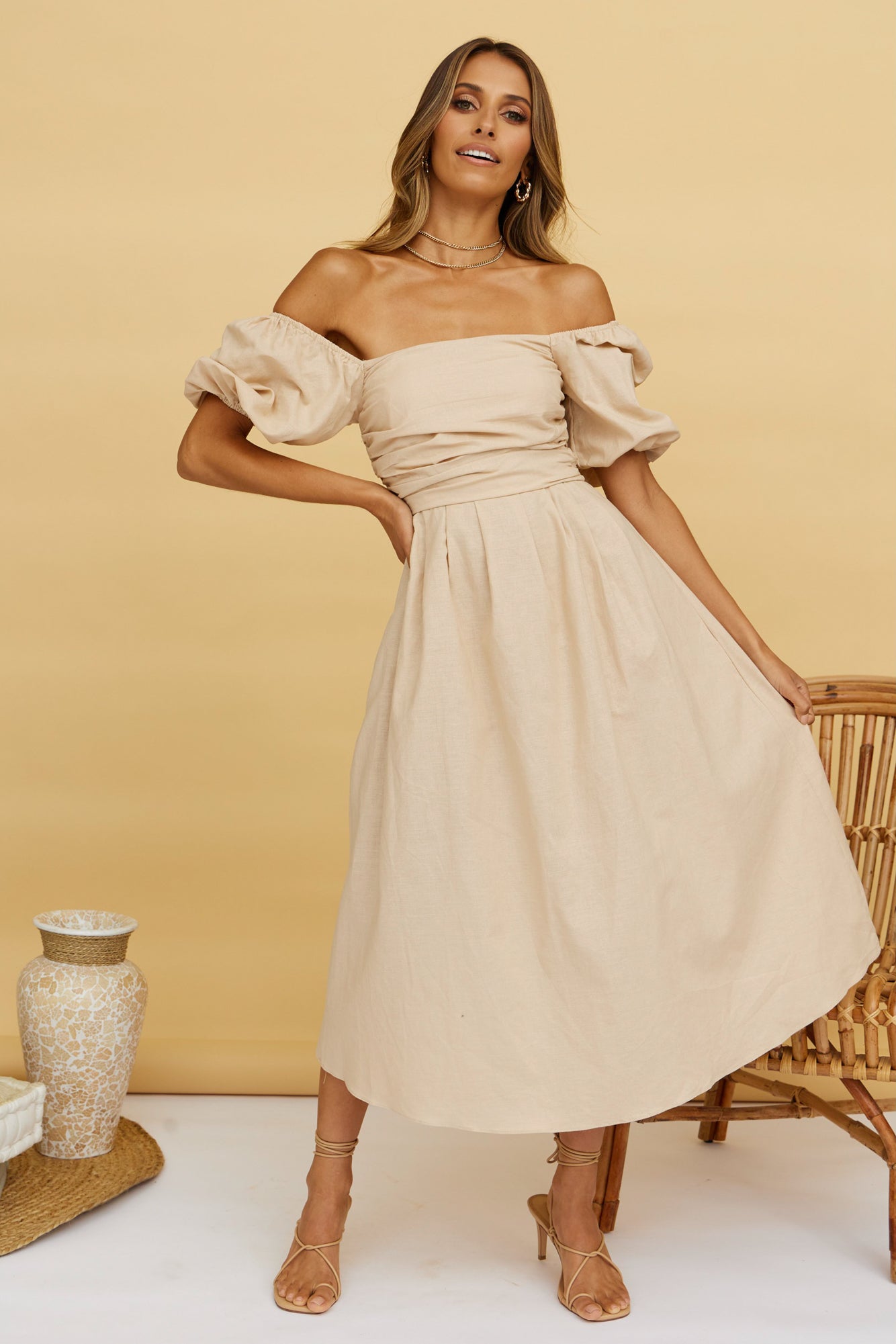 Delfino Maxi Dress Tan