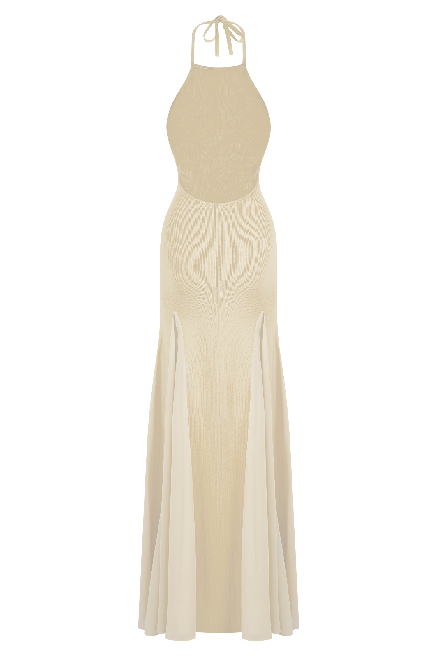 Soleil Knit And Mesh Halter Maxi Dress - Cream