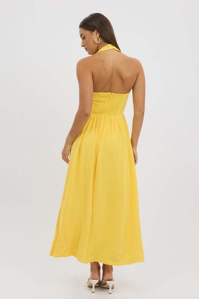 Yellow Maxi Dress Halter Neck