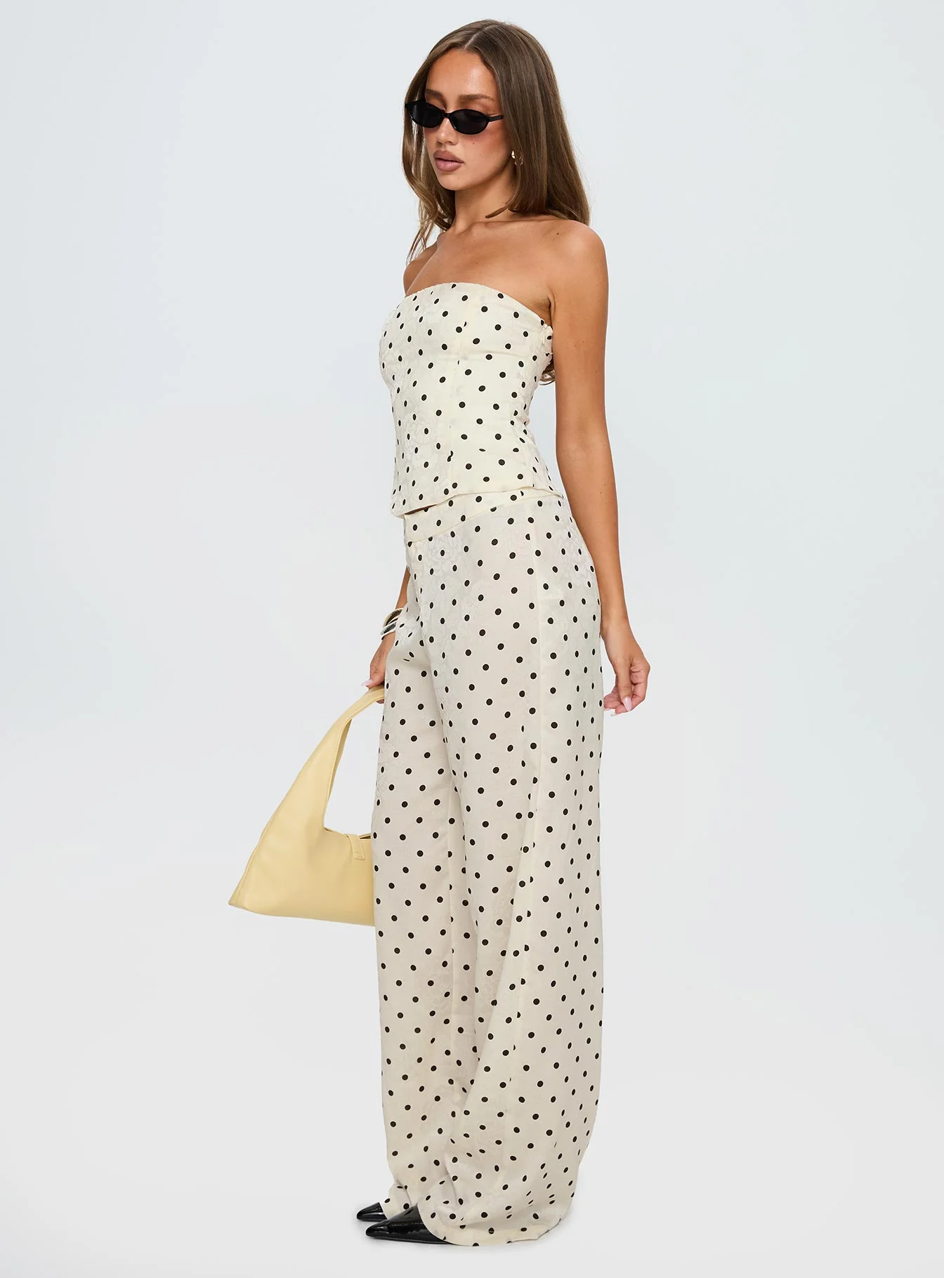 Powdered Sugar Strapless Set Cream Polka