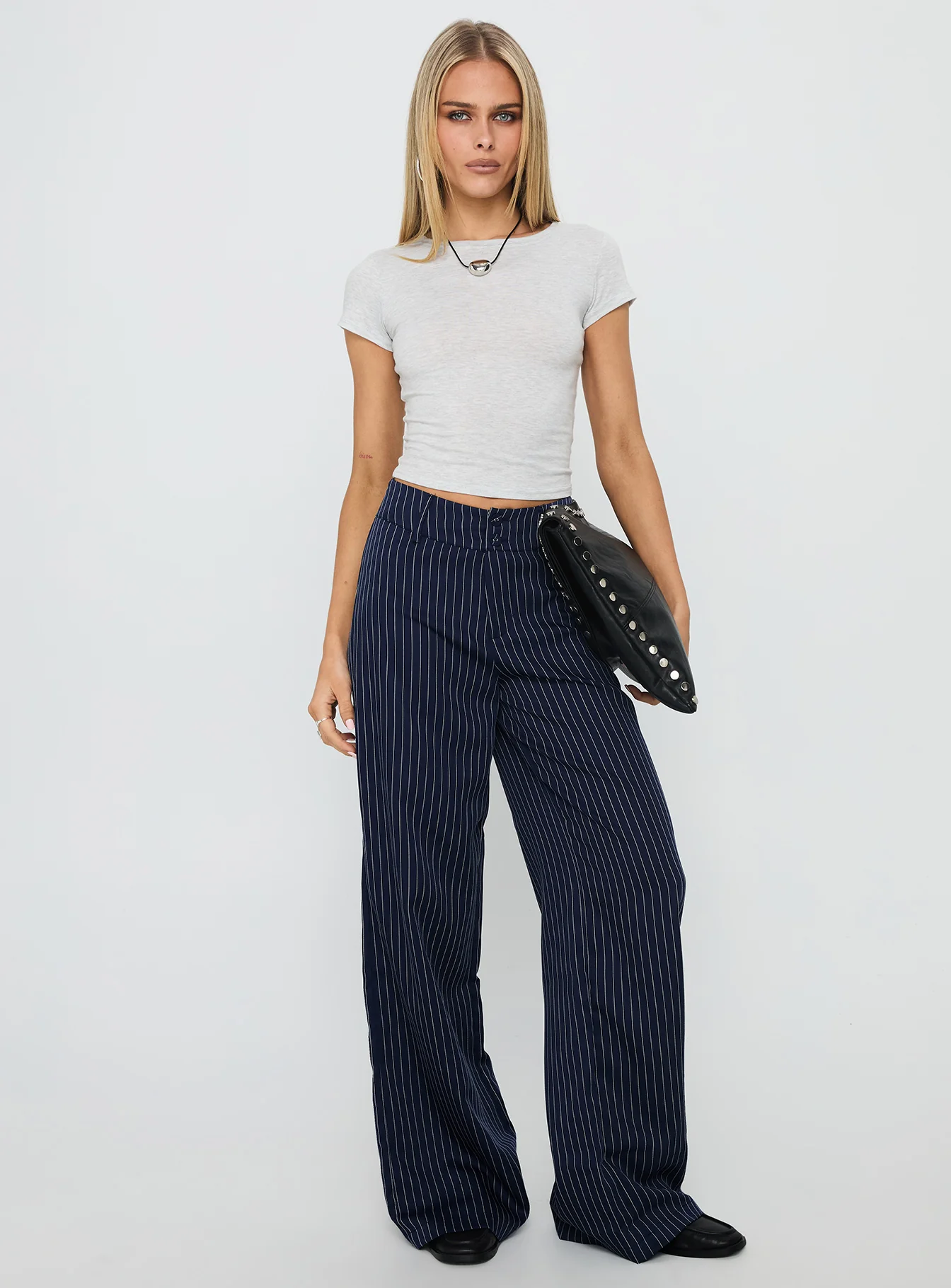 Lorenne Mid Rise Pant Navy Pinstripe