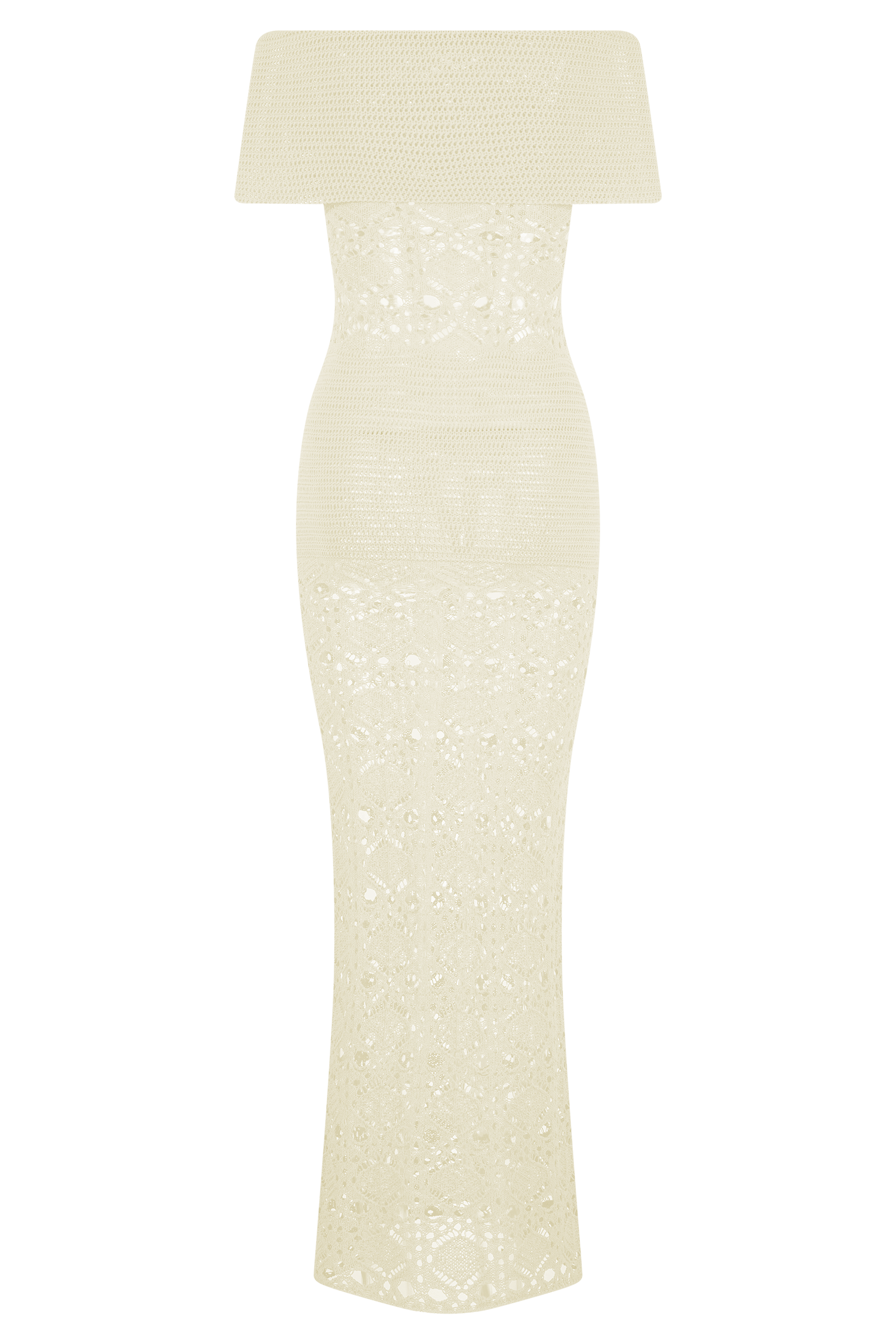 Solstice Off Shoulder Crochet Knit Maxi Dress - Ivory