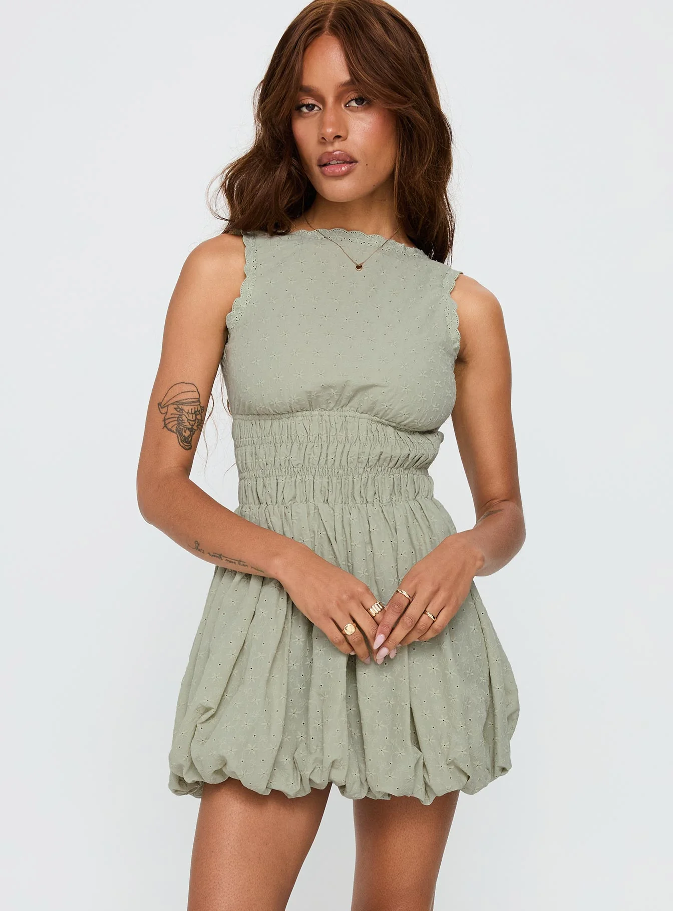 Vittoria Bubble Hem Mini Dress Sage