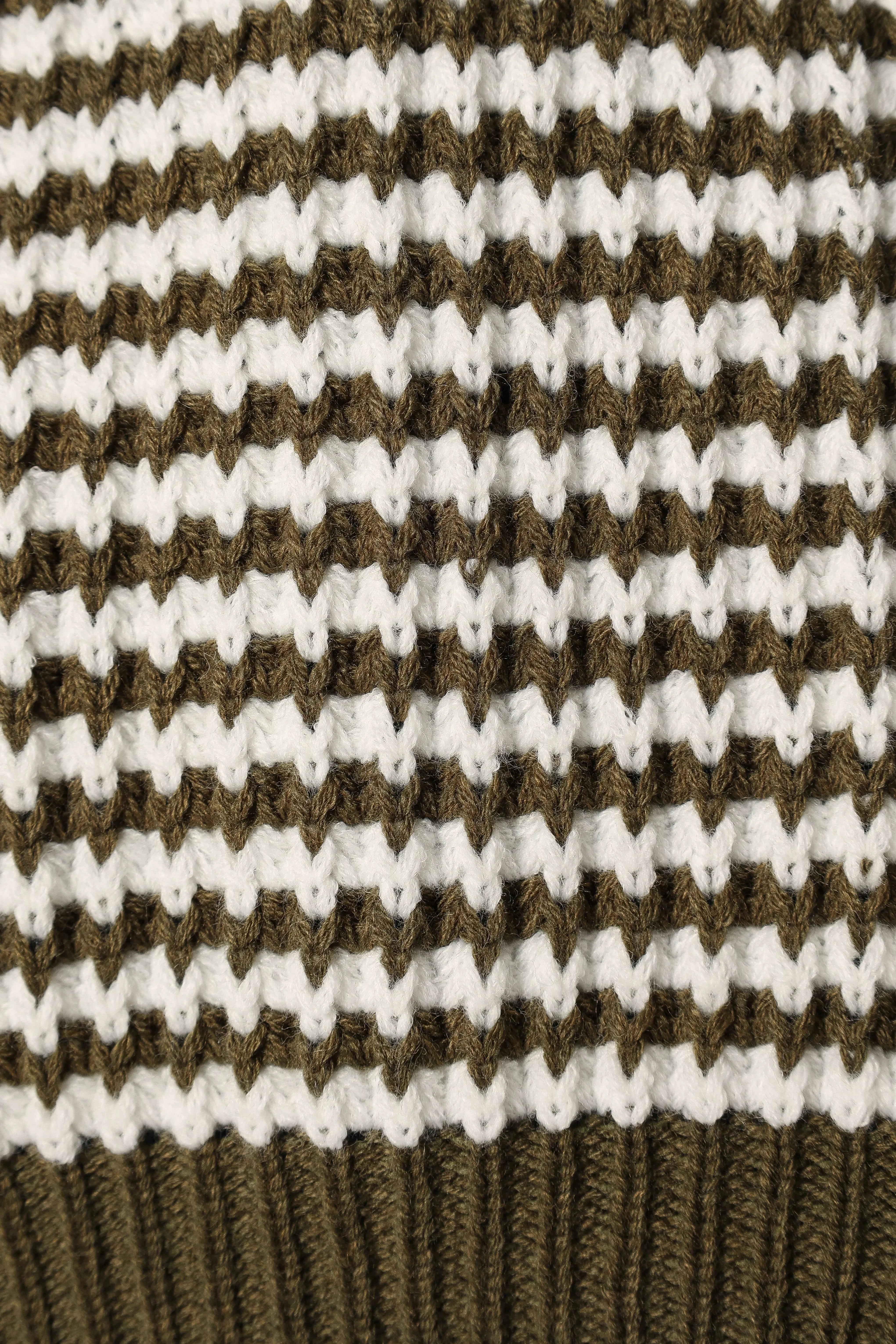 Becca Crewneck Waffle Stitch Stripe Knit Sweater - Olive