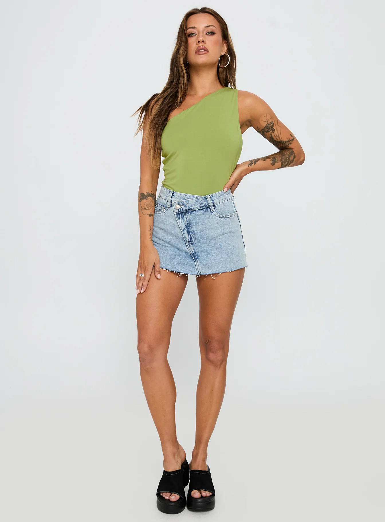 Ferrera One Shoulder Bodysuit Green